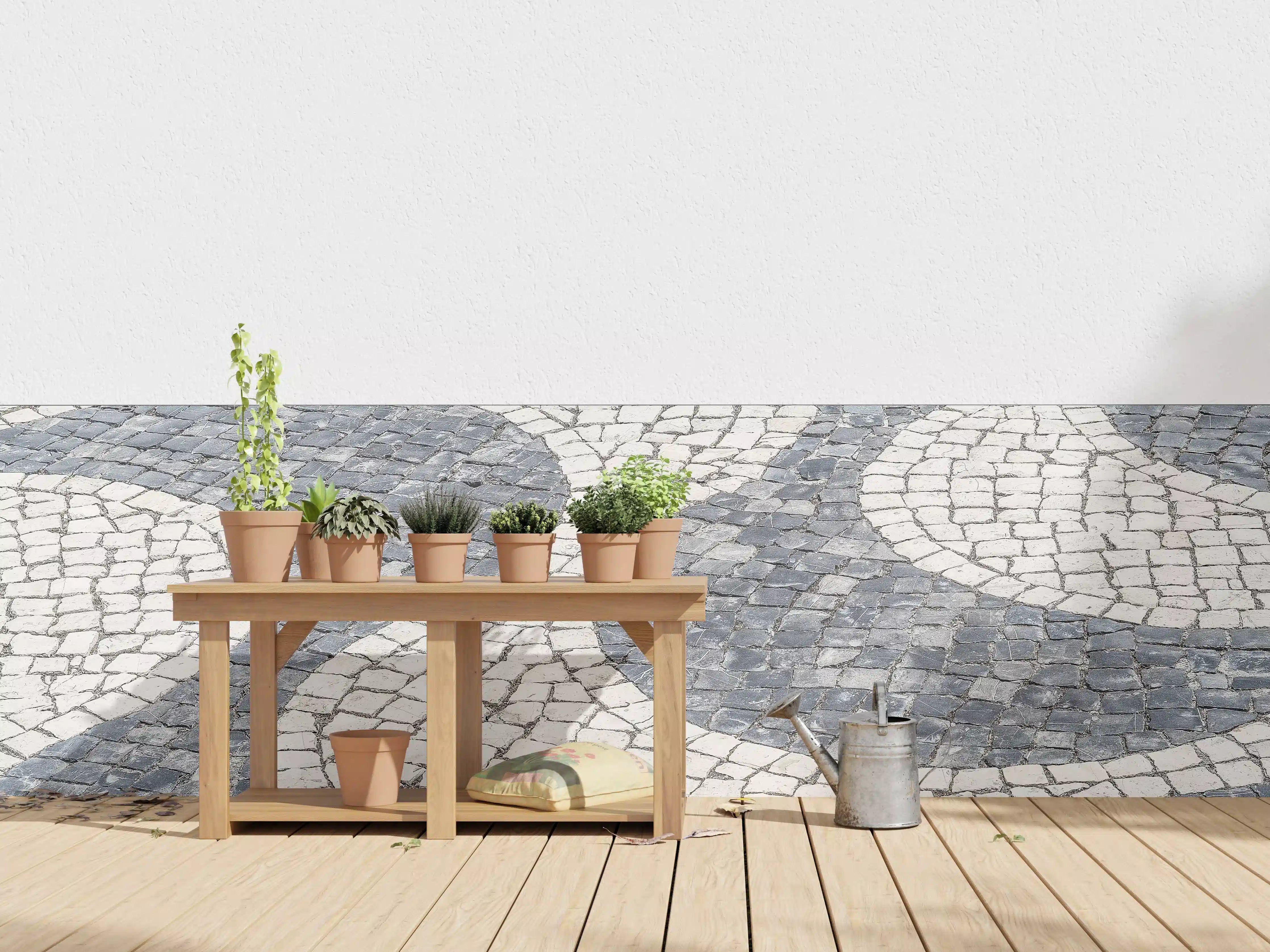 Wandverkleidung außen - Geometrische Weiß-Schwarz-Mosaik