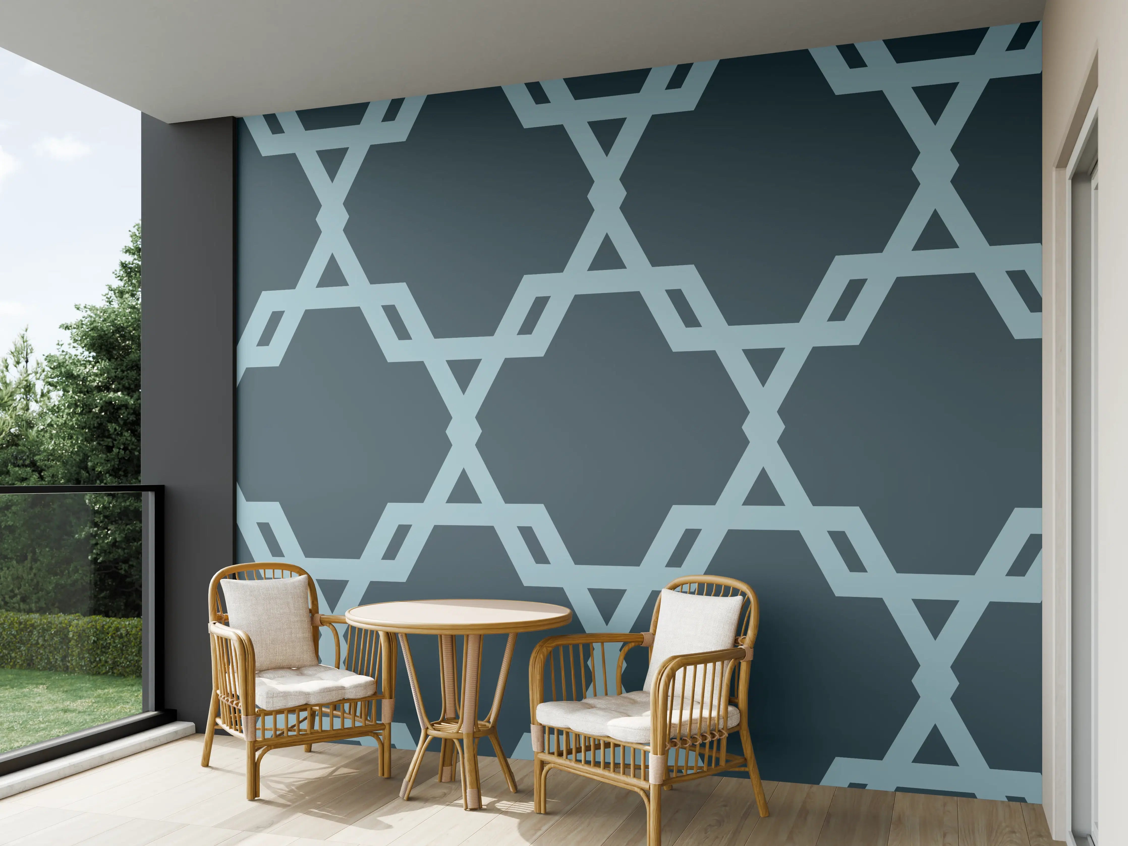Wandverkleidung außen - Geometrisches Blaugrau Muster