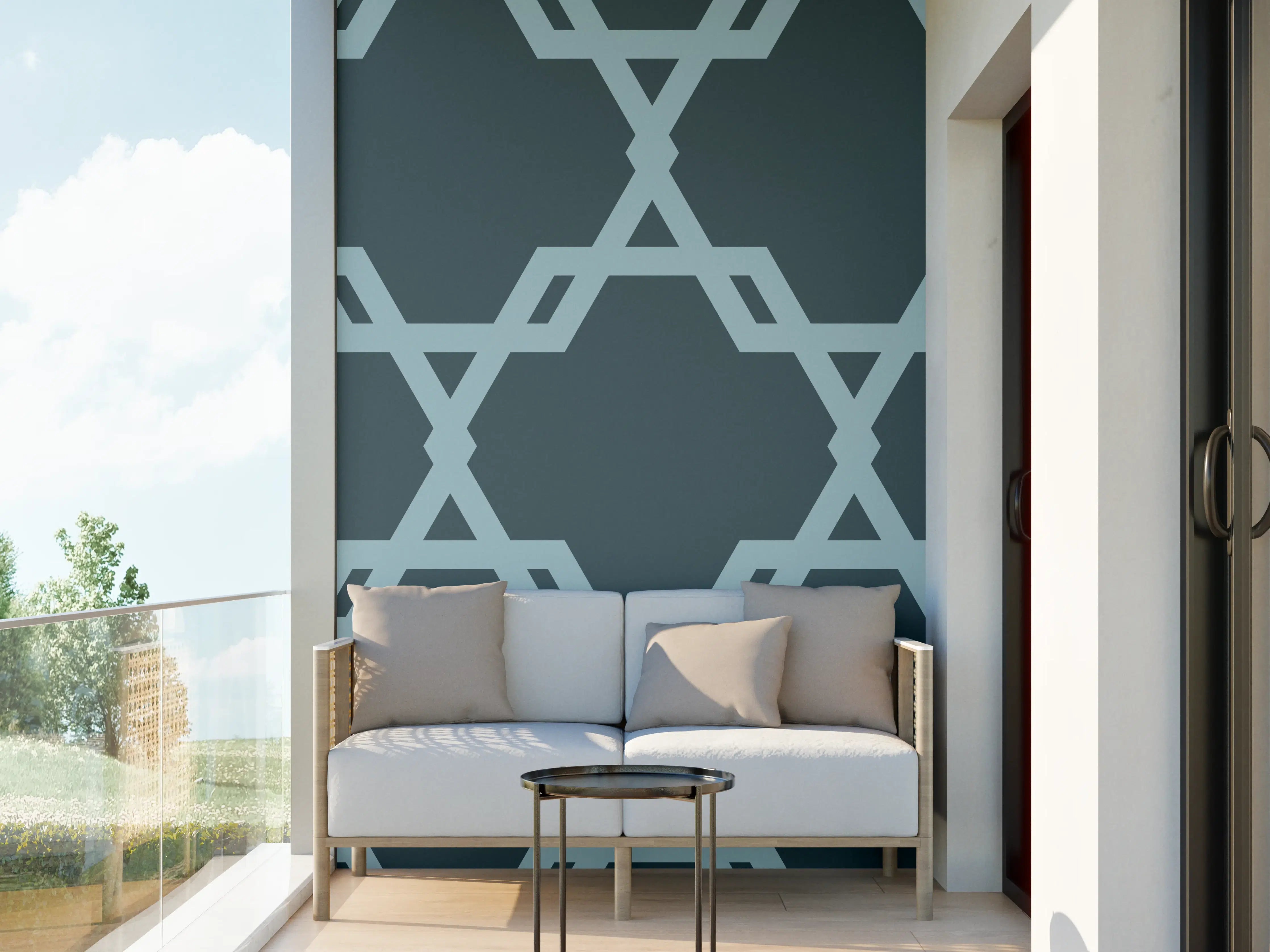 Wandverkleidung außen - Geometrisches Blaugrau Muster