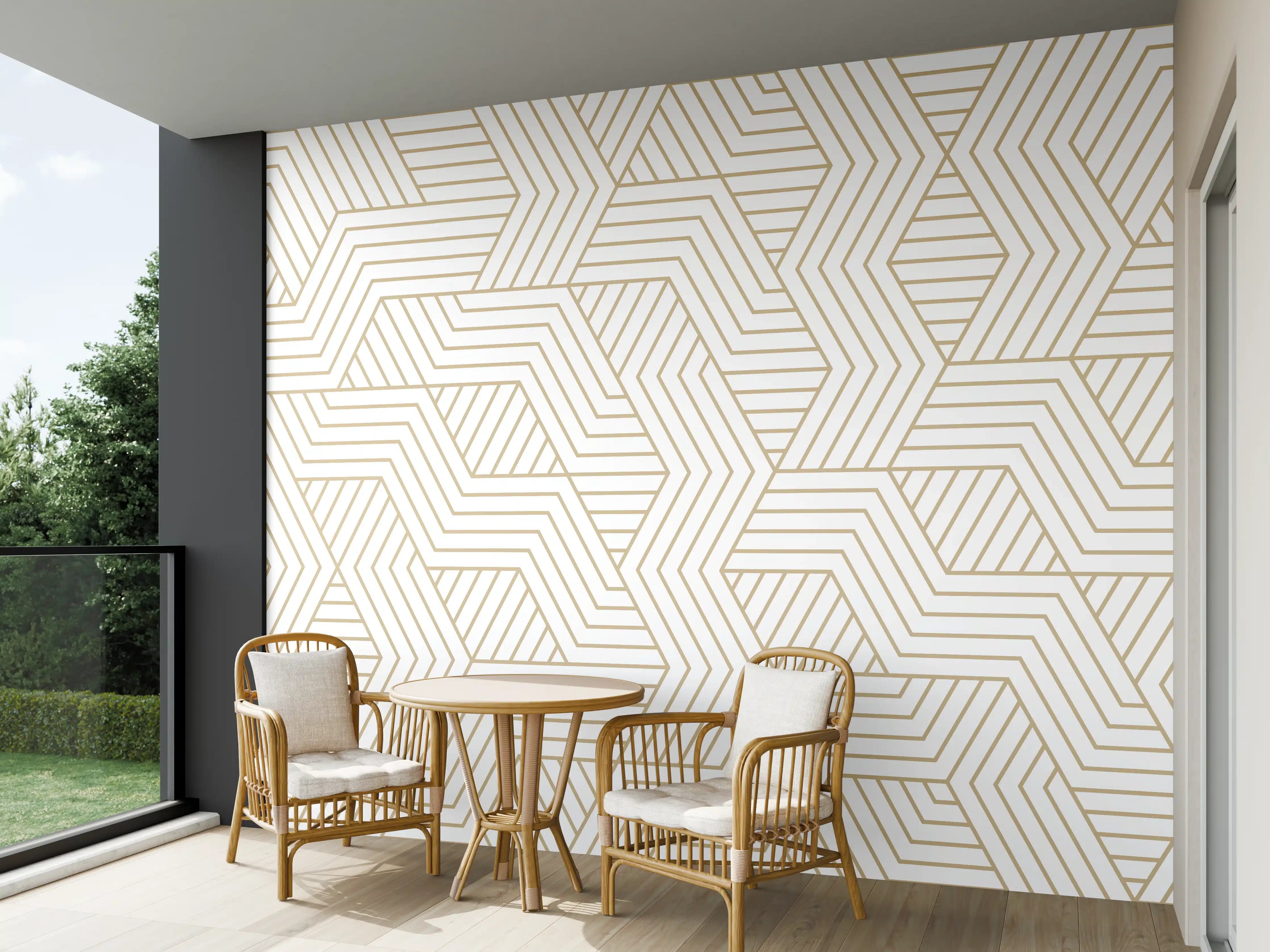 Wandverkleidung außen - Geometrisches Gold-Weiß Muster