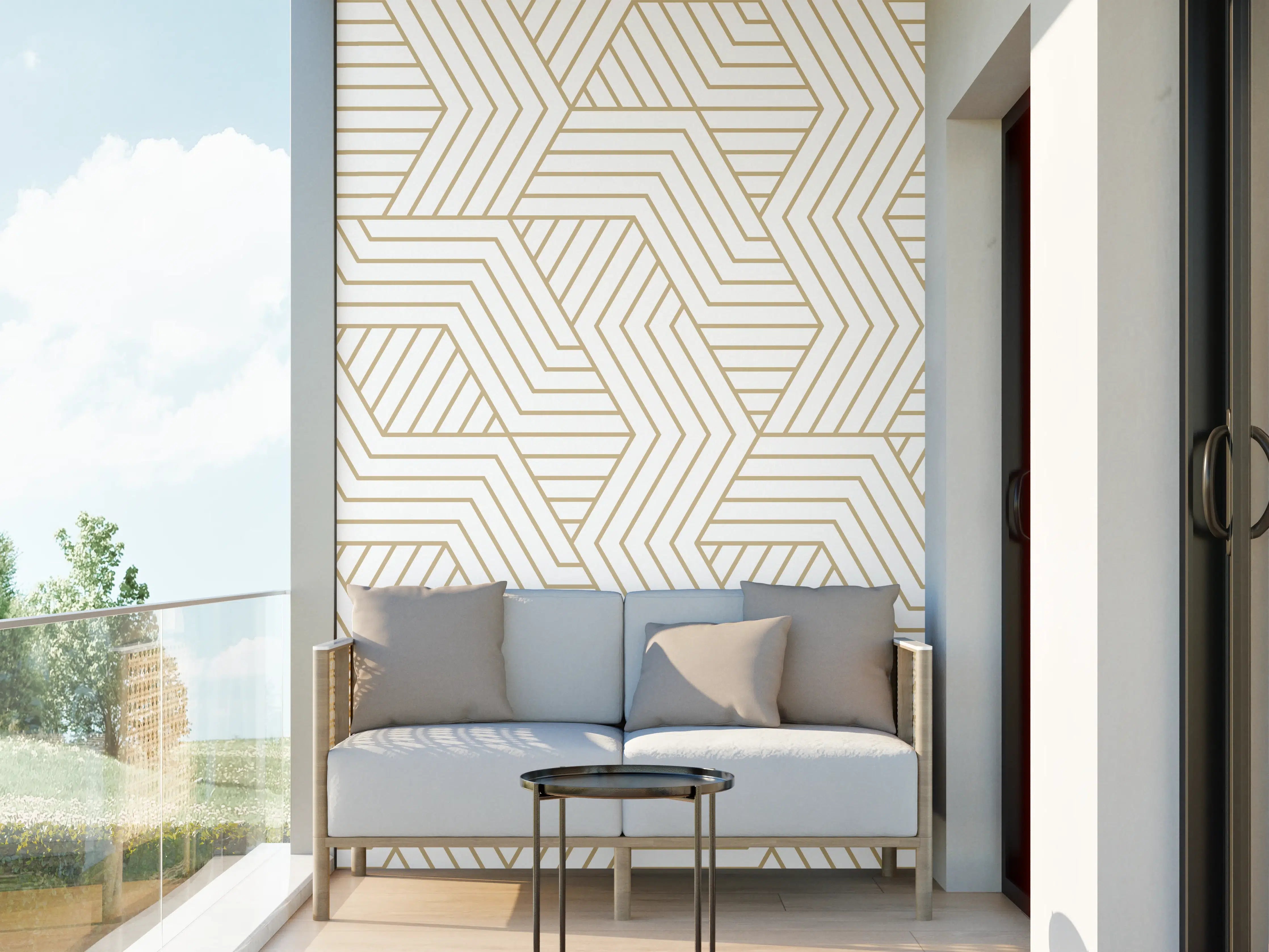 Wandverkleidung außen - Geometrisches Gold-Weiß Muster