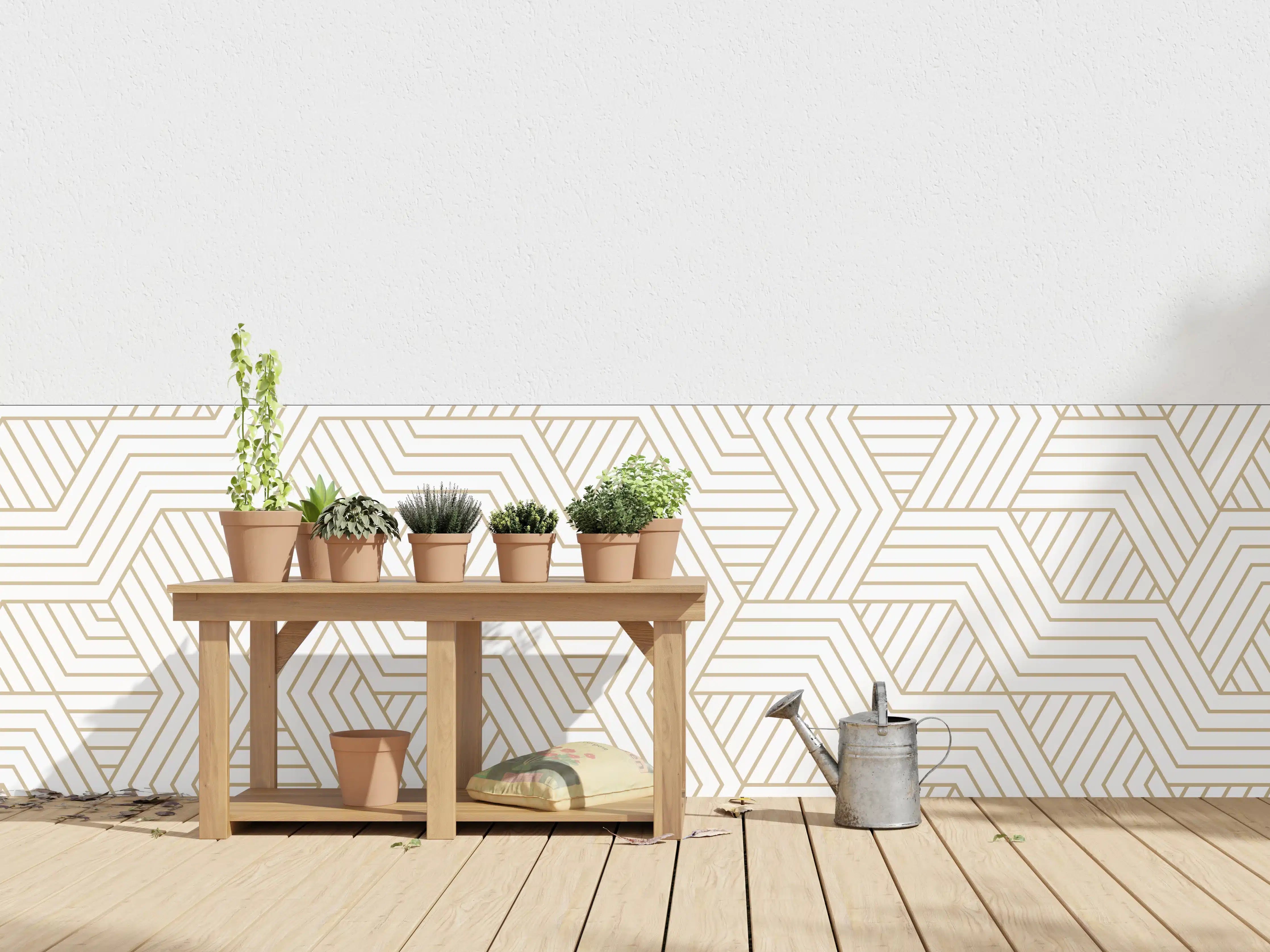 Wandverkleidung außen - Geometrisches Gold-Weiß Muster