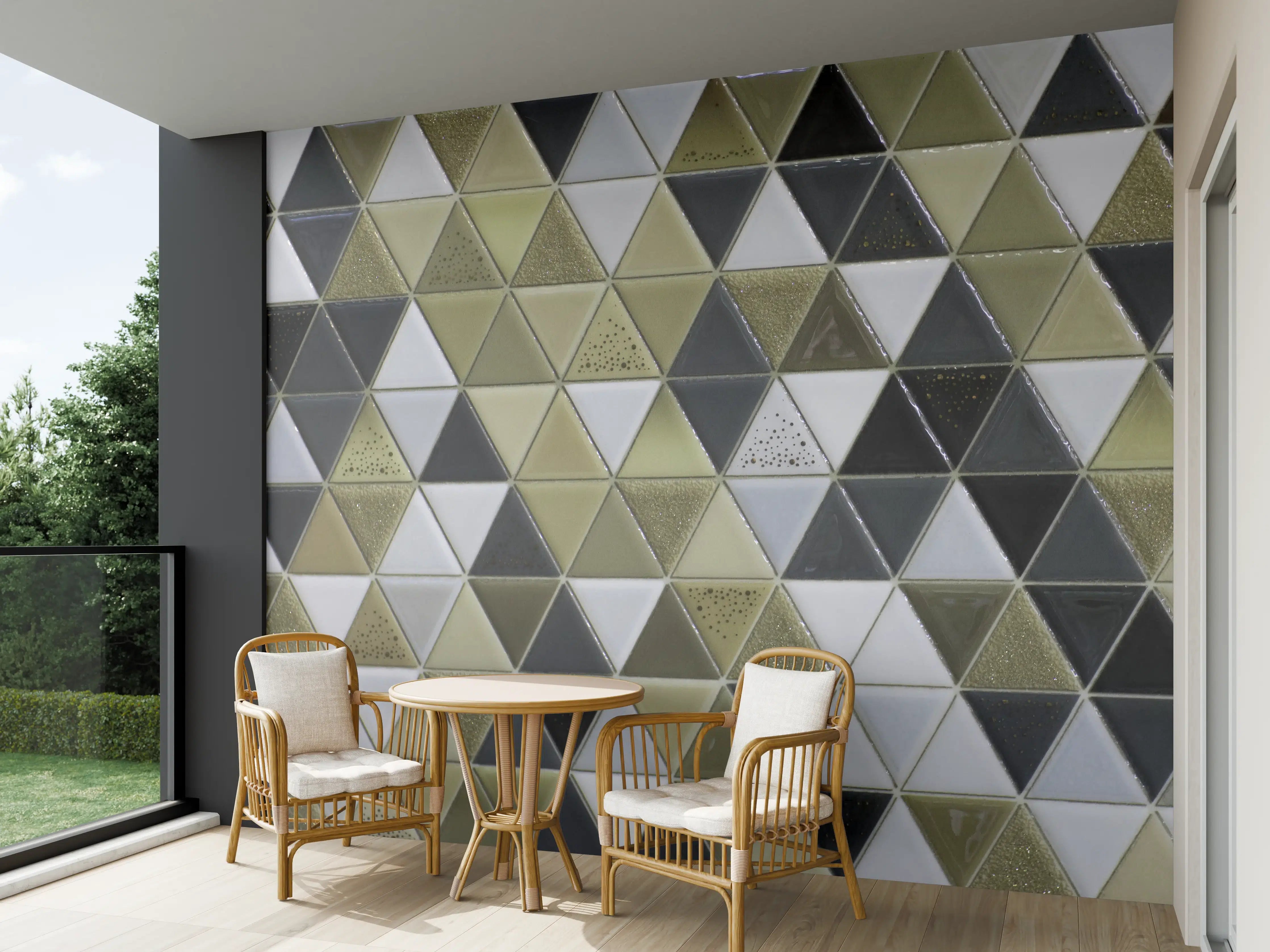 Wandverkleidung außen - Geometrisches Mosaik Kachel Grau