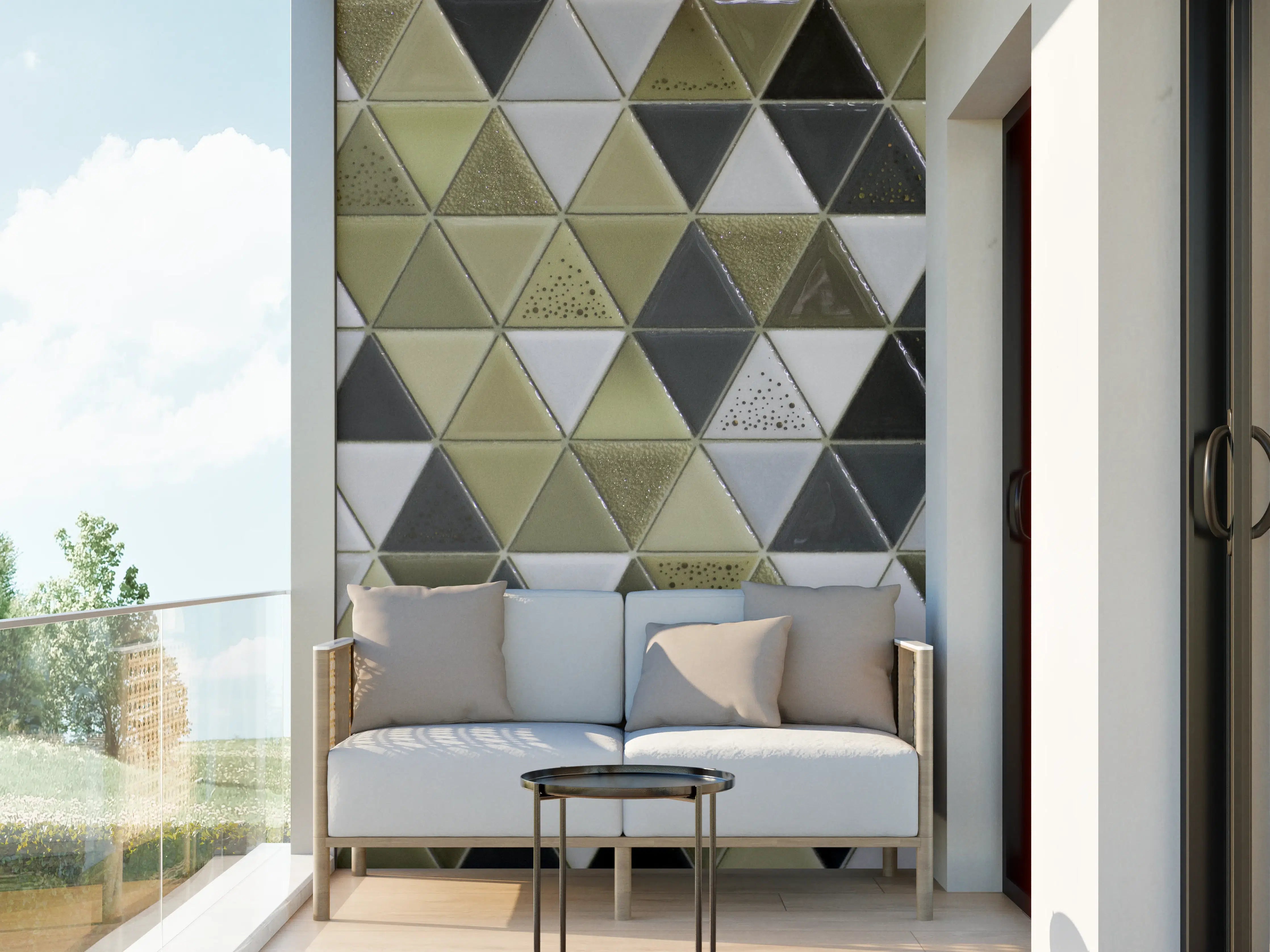 Wandverkleidung außen - Geometrisches Mosaik Kachel Grau