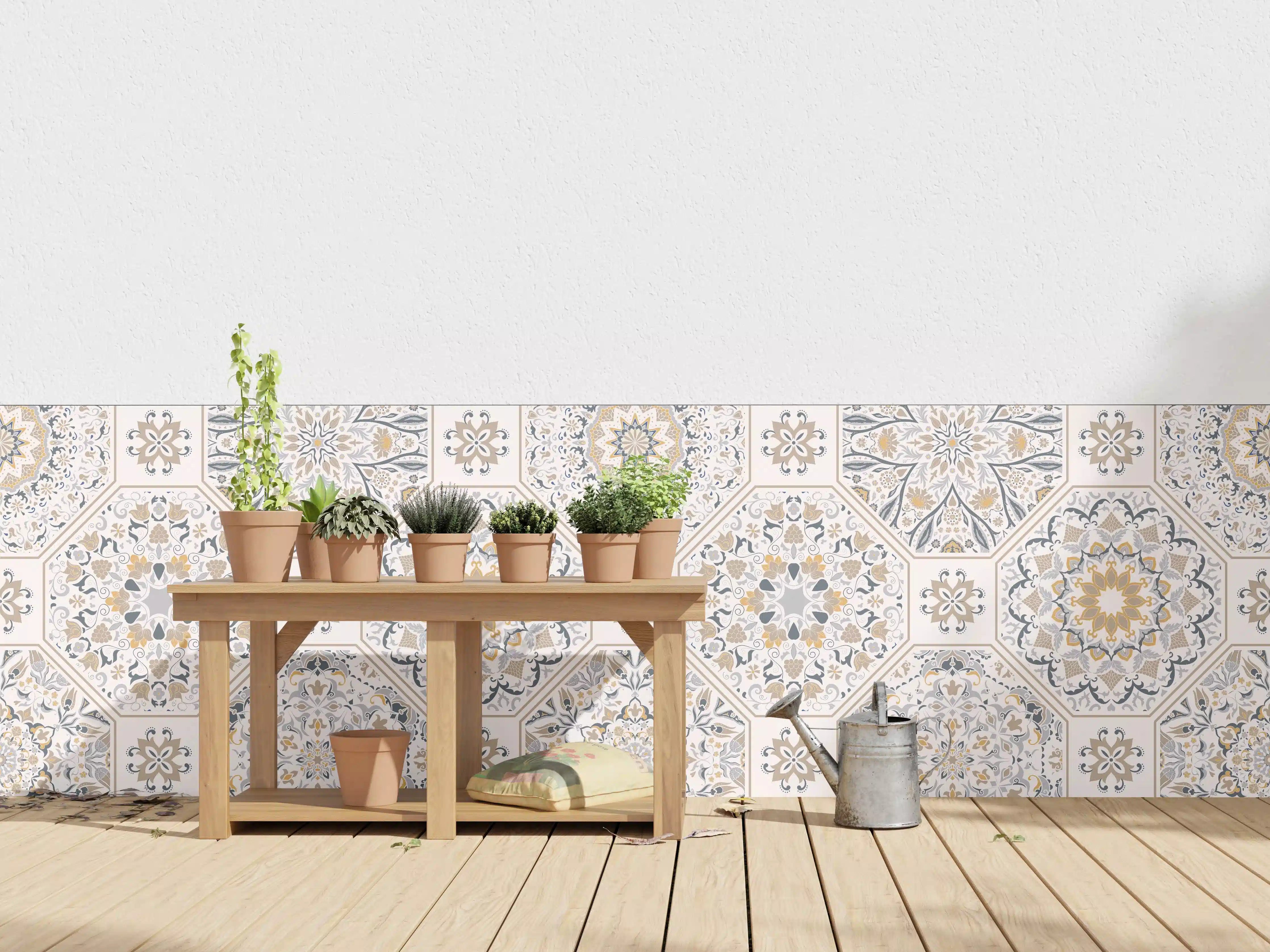 Wandverkleidung außen - Geometrisches Mosaik-Muster Beige