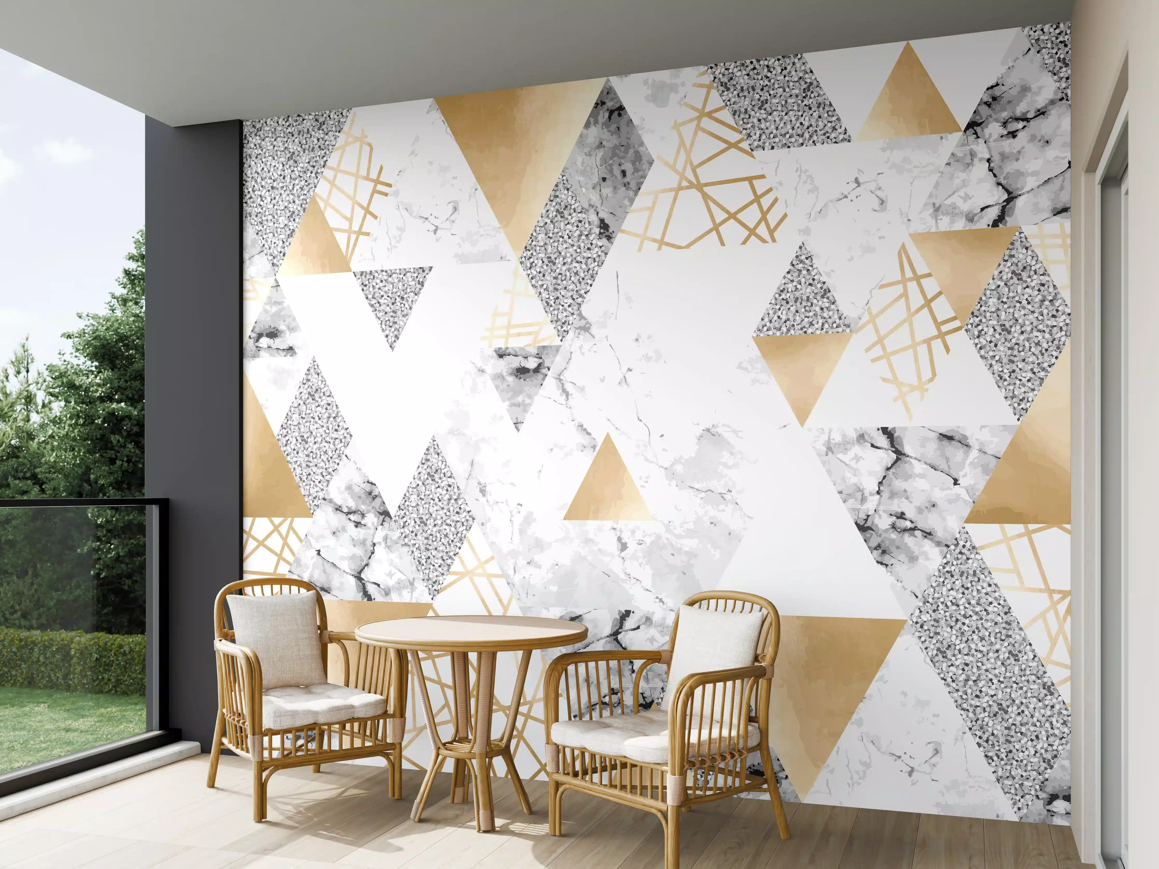 Wandverkleidung außen - Geometrisches Muster Gold Weiß Grau
