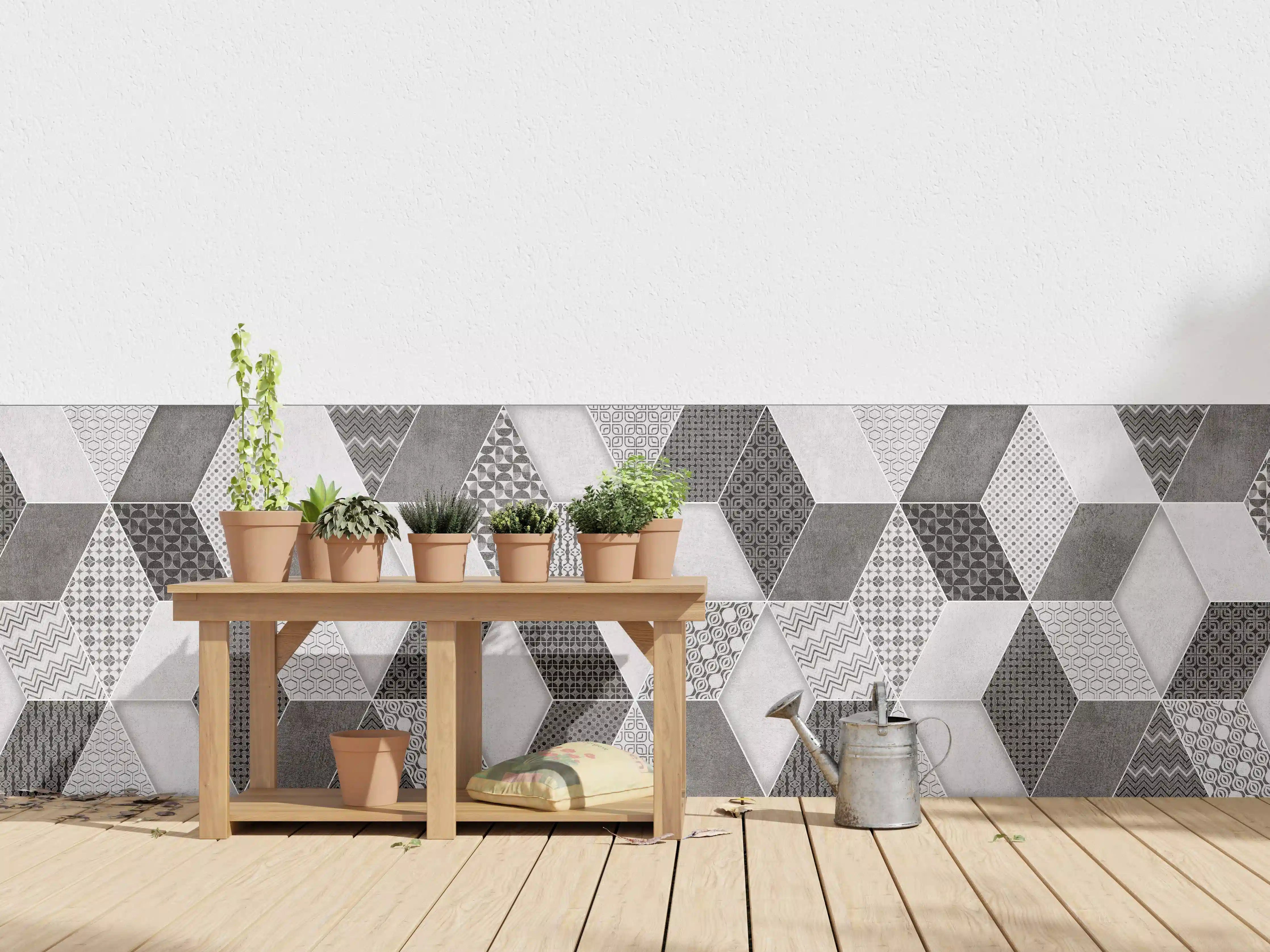 Wandverkleidung außen - Geometrisches Retro-Fliesen Muster