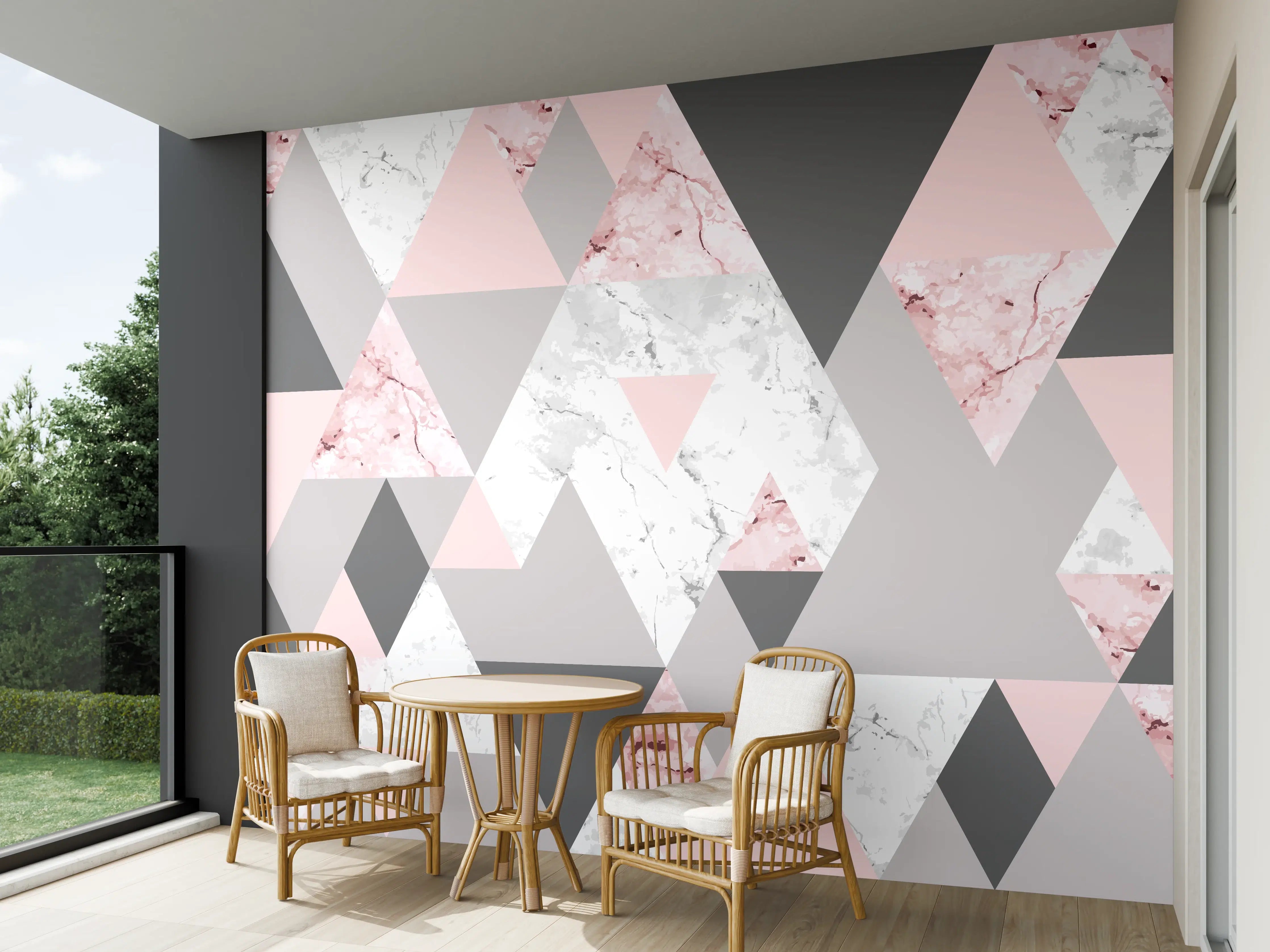 Wandverkleidung außen - Geometrisches Rosa-Grau-Muster