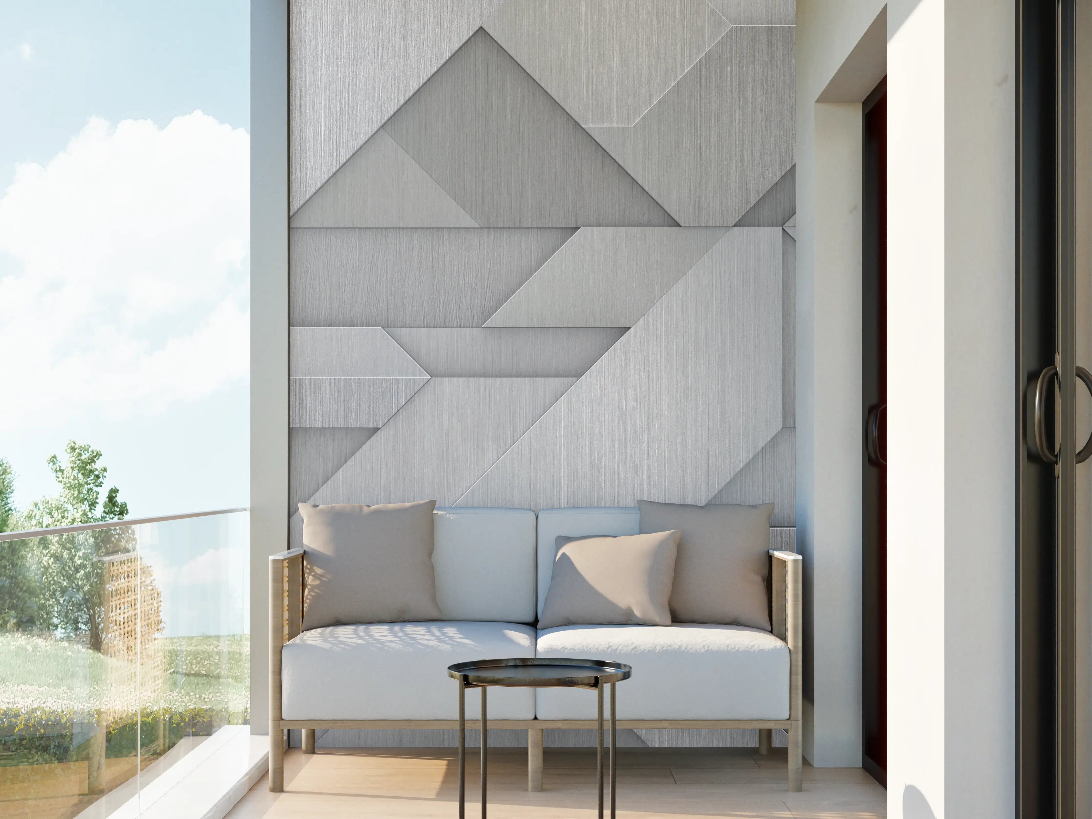 Wandverkleidung außen - Geometrisches Weiß-Metallic-Muster
