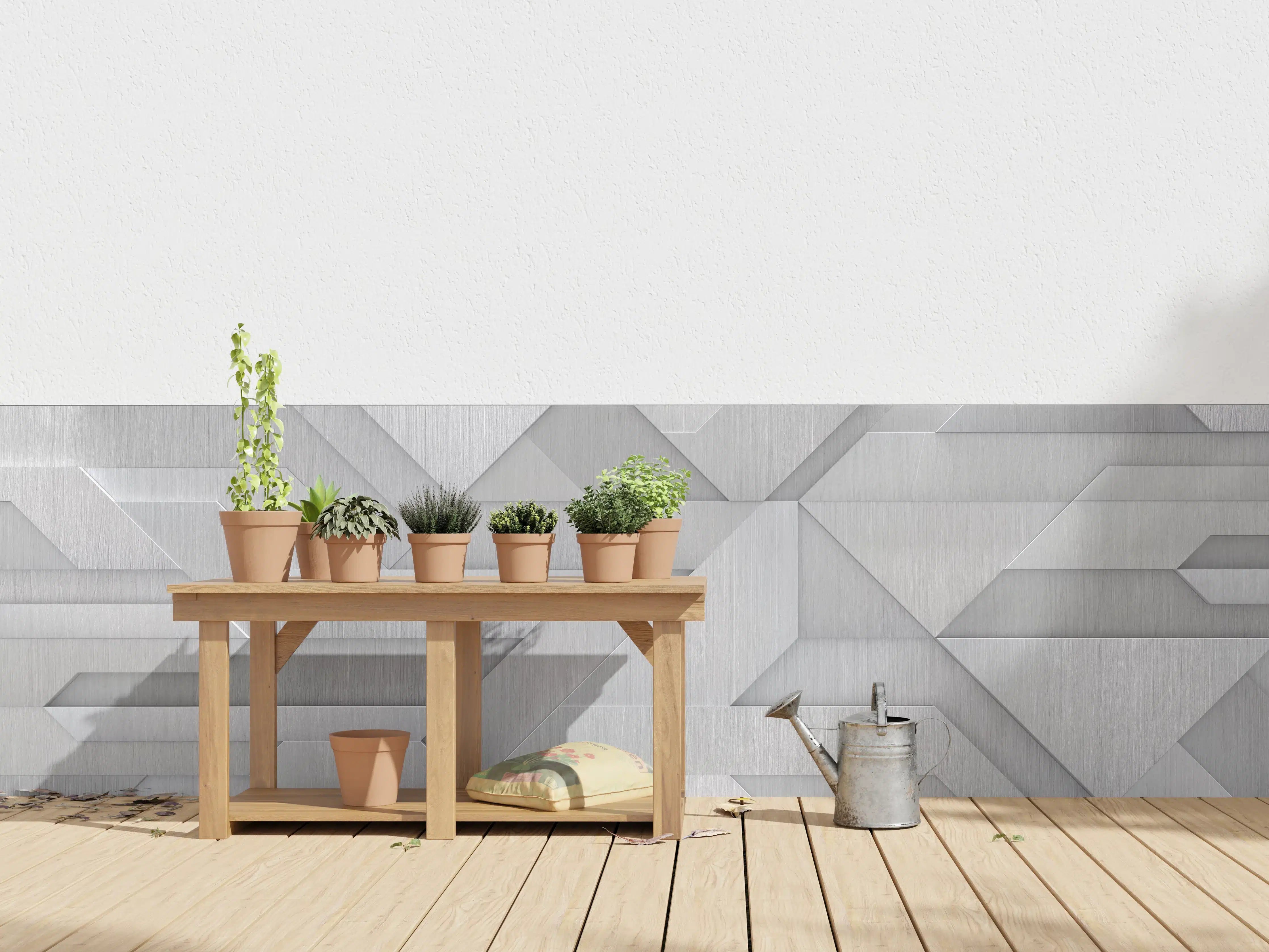 Wandverkleidung außen - Geometrisches Weiß-Metallic-Muster