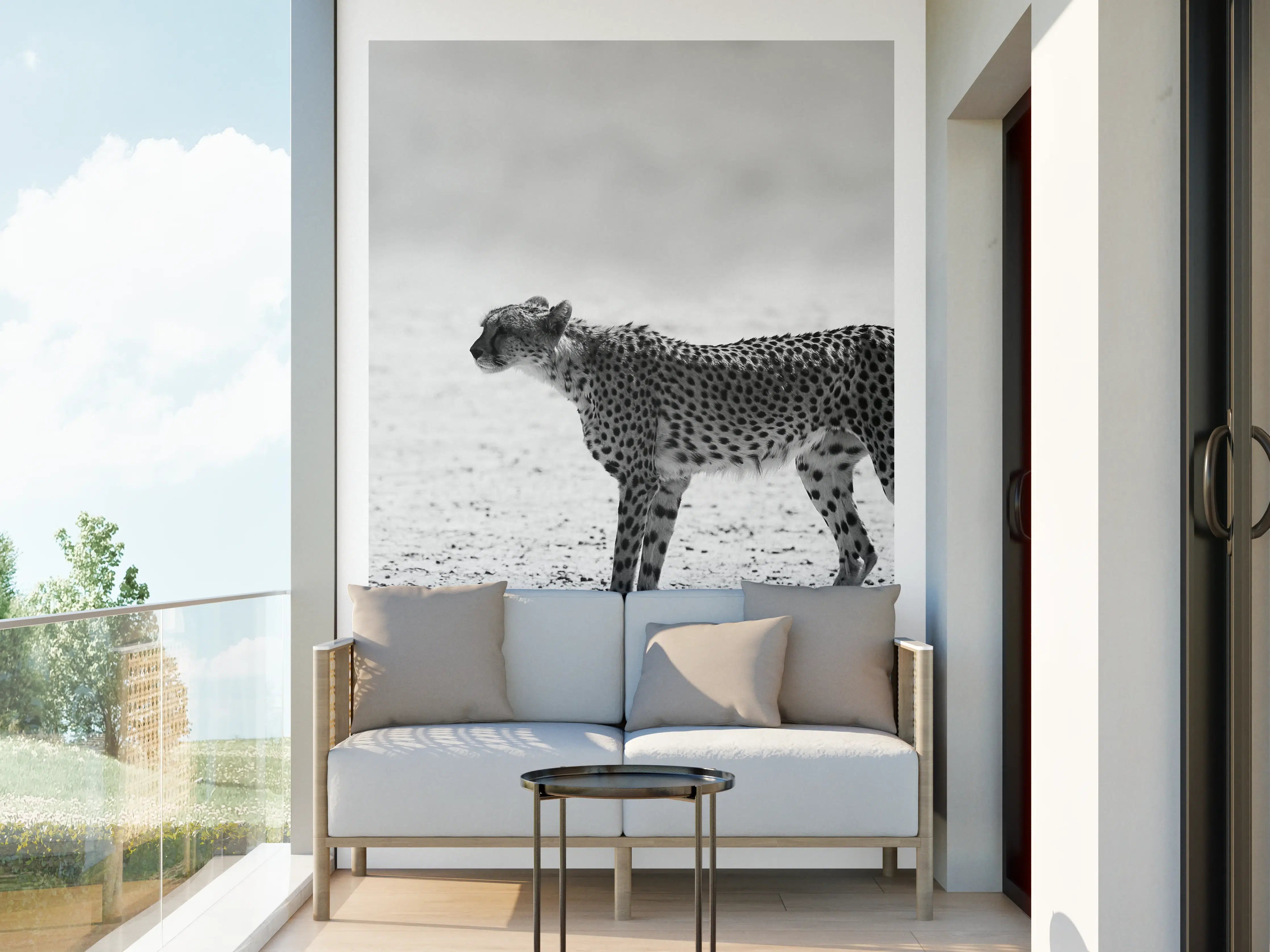 Wandverkleidung außen - Gepard in Schwarz-Weiß