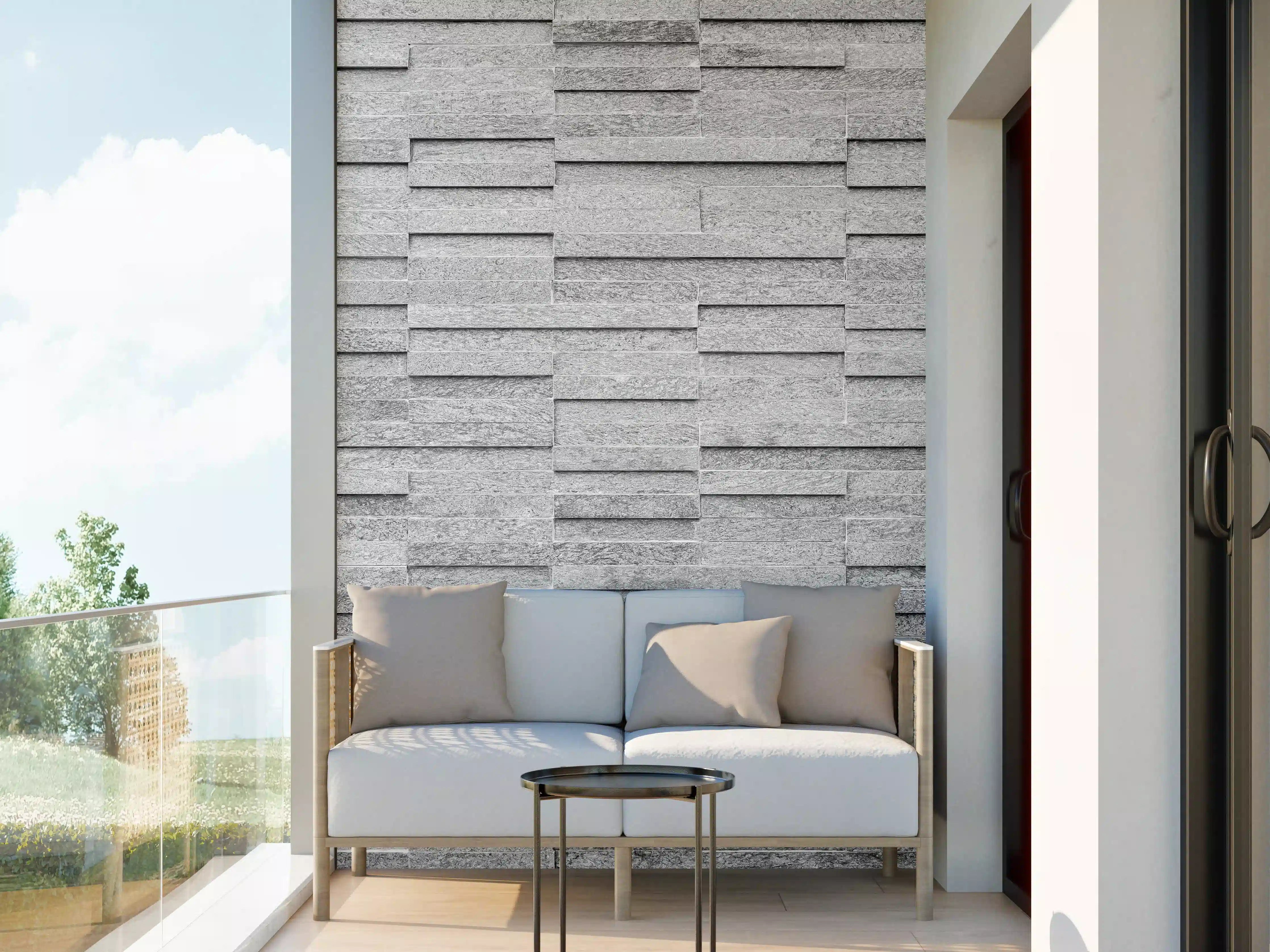 Wandverkleidung außen - Geriffelte gräuliche Backsteinmauer