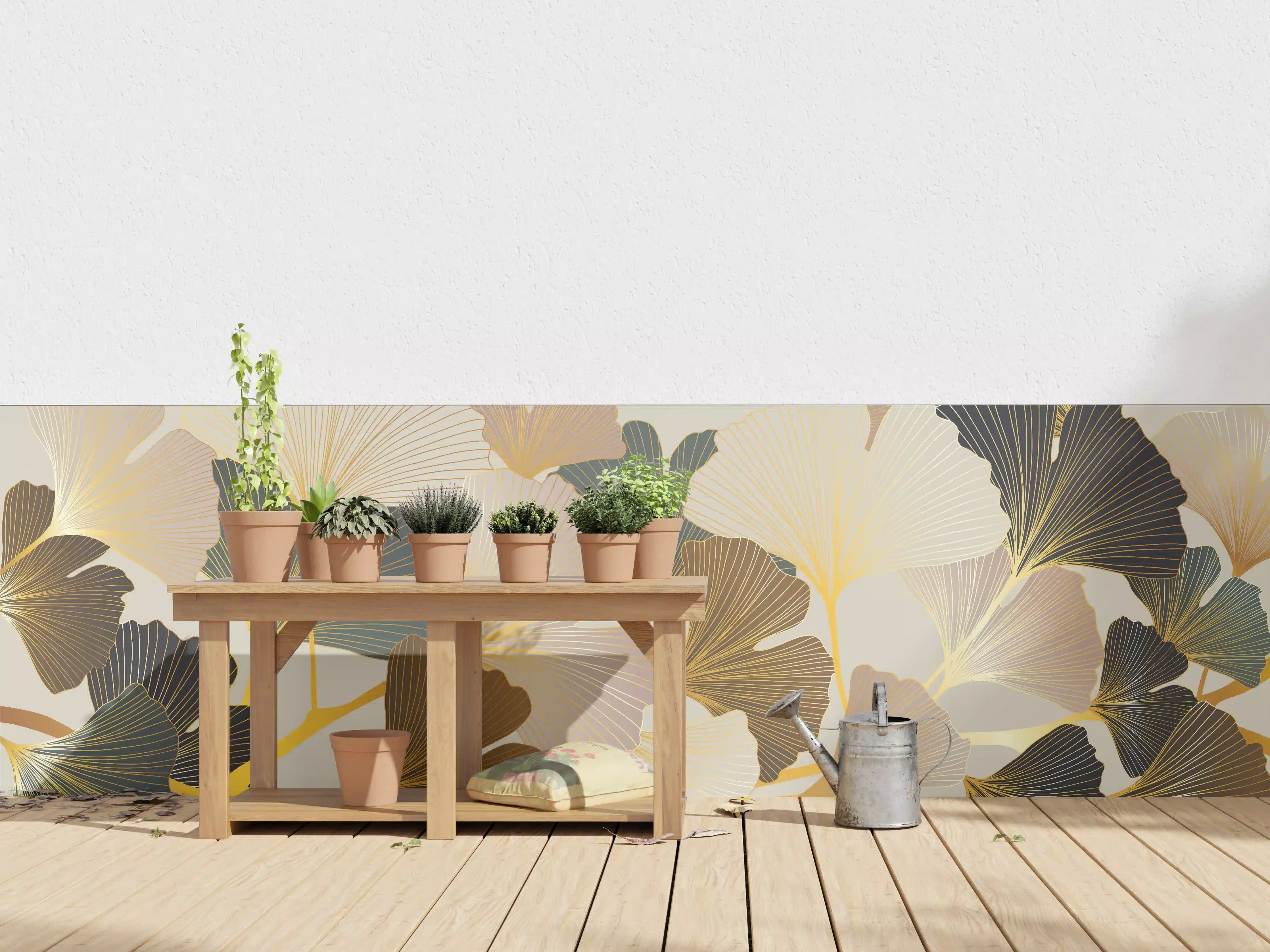 Wandverkleidung außen - Ginkgo Blätter Design Beige