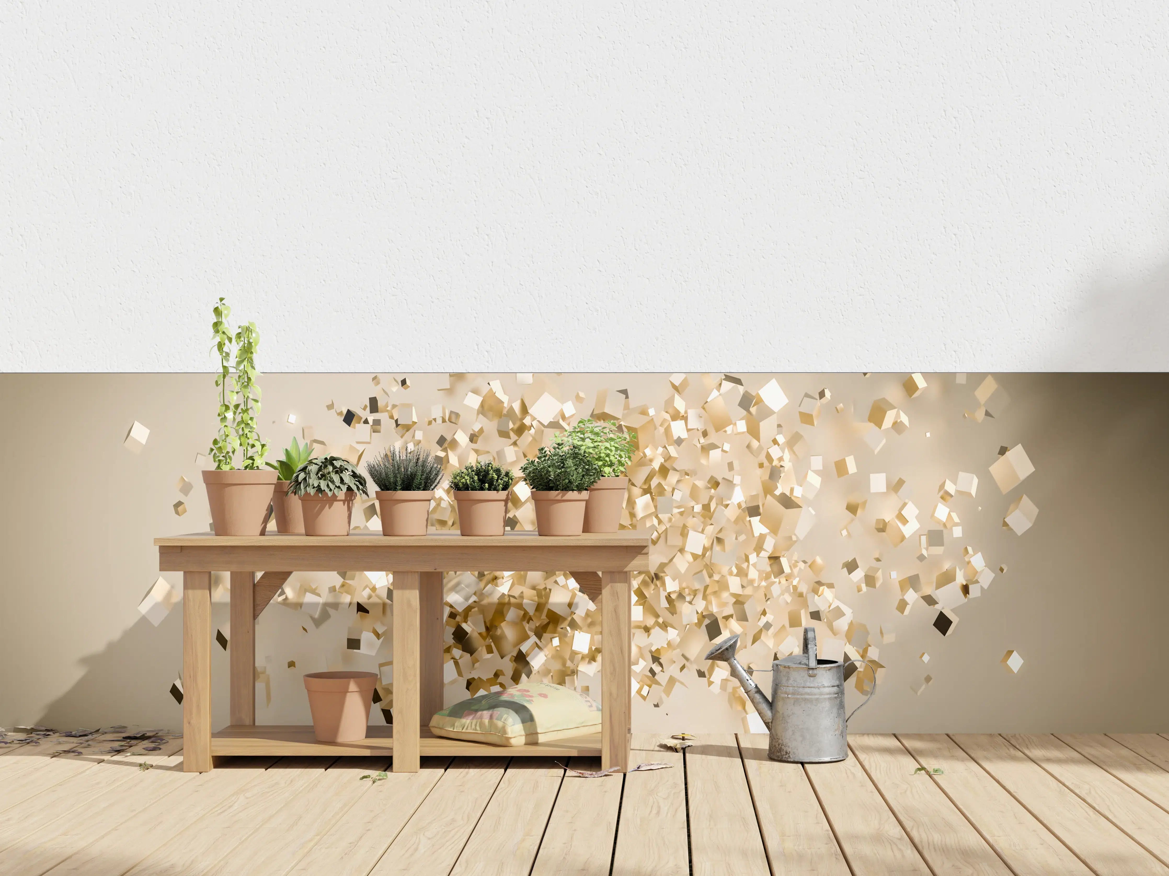 Wandverkleidung außen - Glänzende Goldwürfel 3D