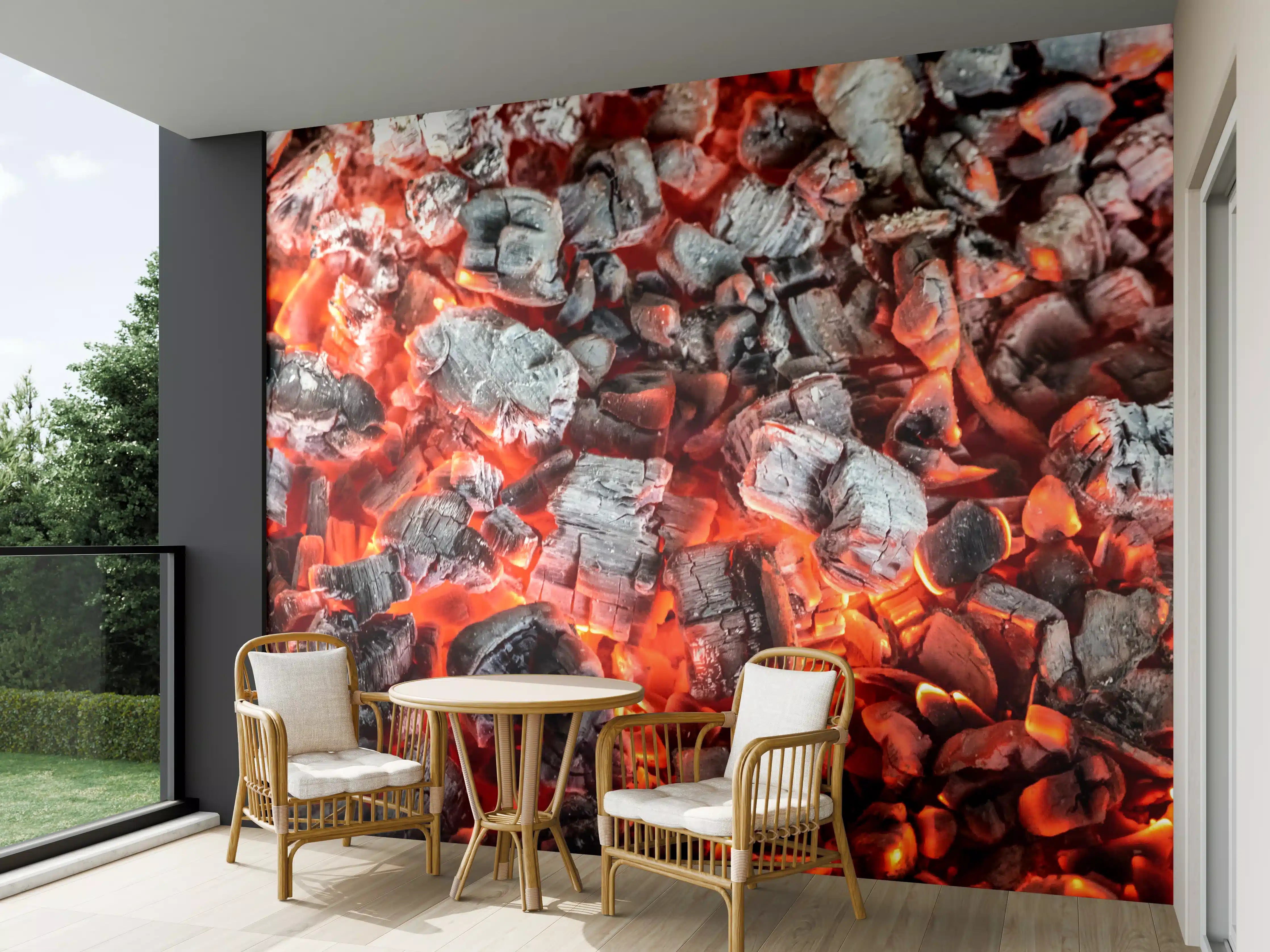 Wandverkleidung außen - Glühende Holzkohle in warmem Rot und Schwarz