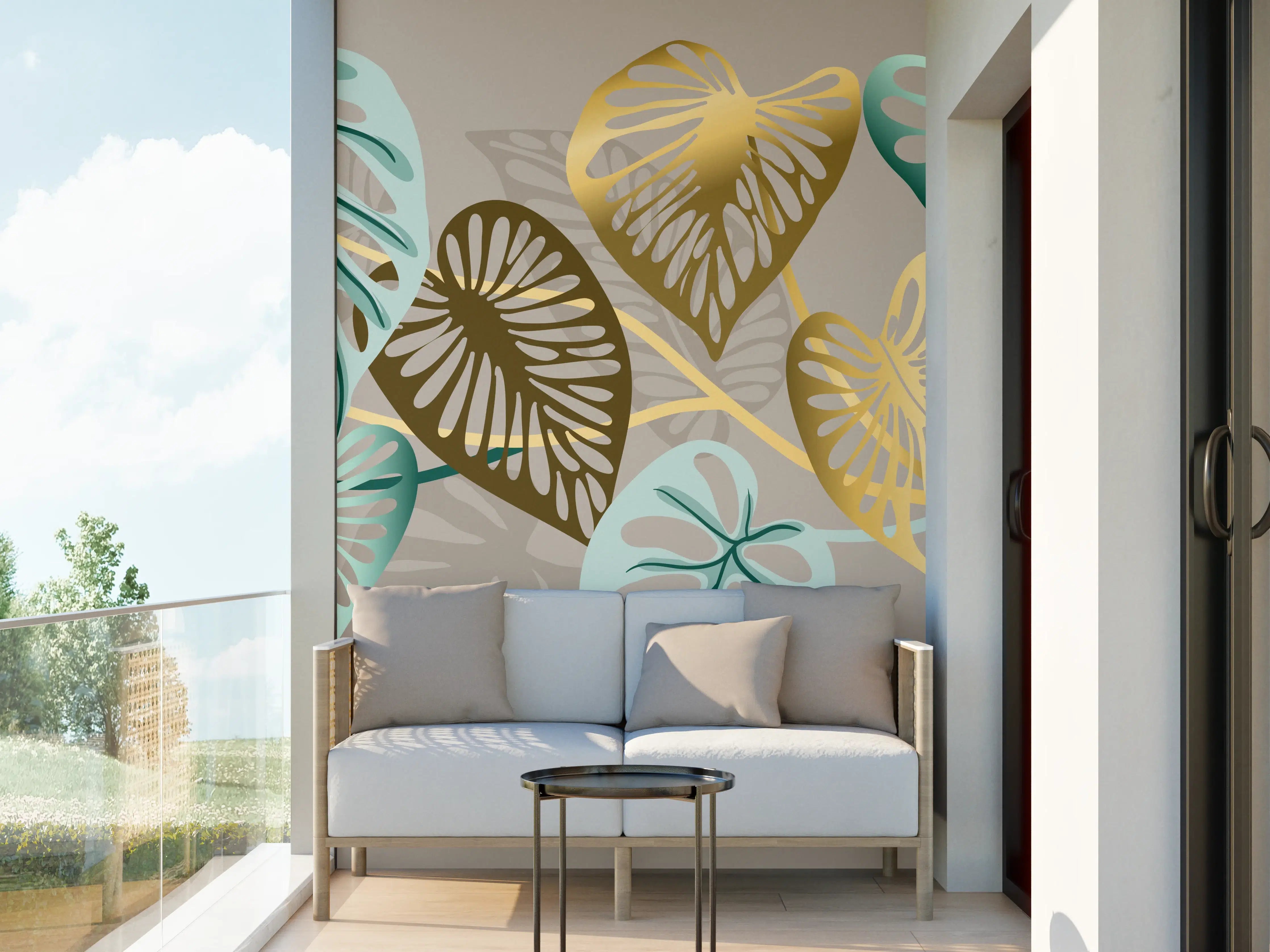 Wandverkleidung außen - Gold-Beige Blätter-Muster-Dekor