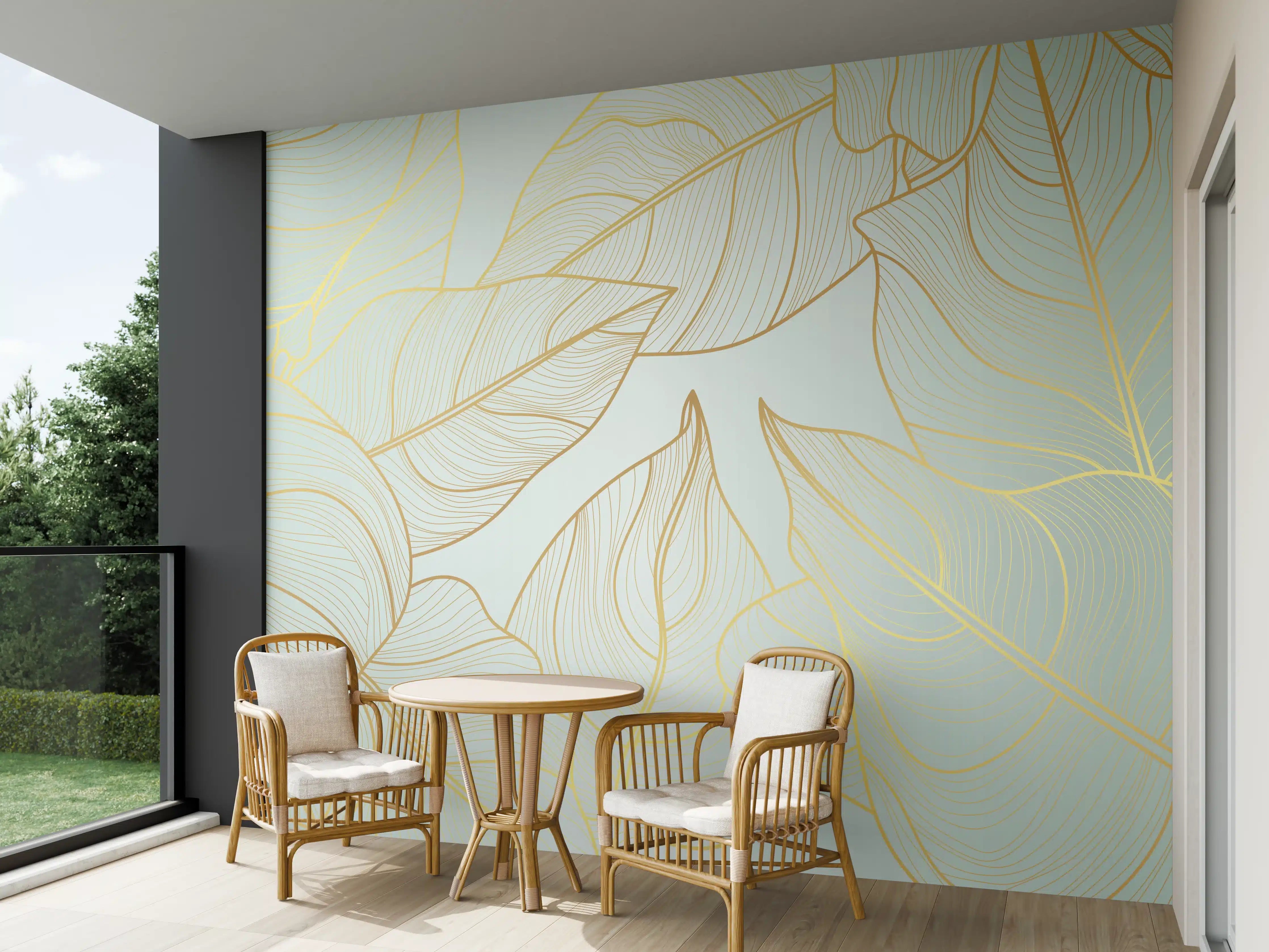 Wandverkleidung außen - Gold-Beige Laub Design