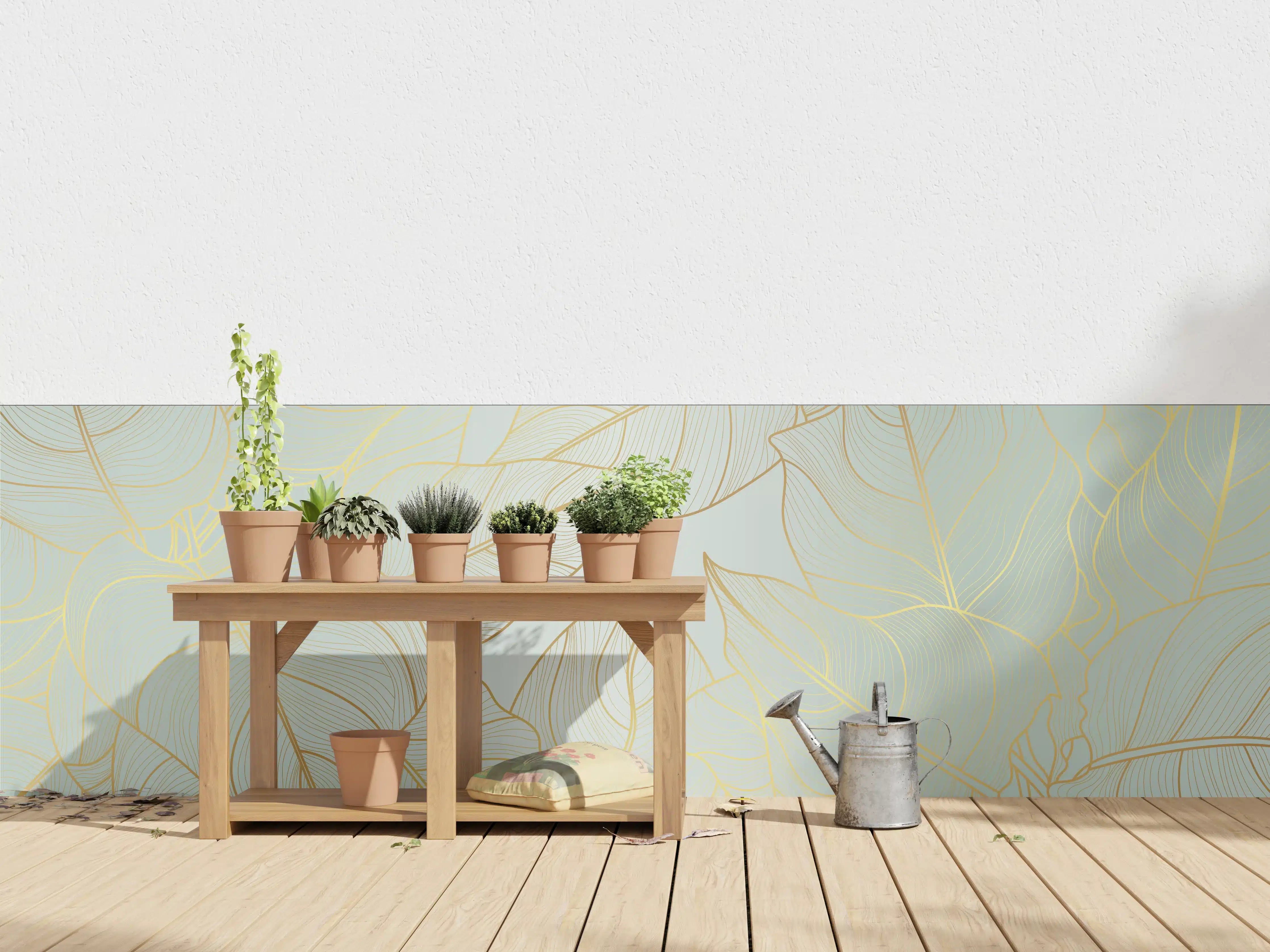 Wandverkleidung außen - Gold-Beige Laub Design