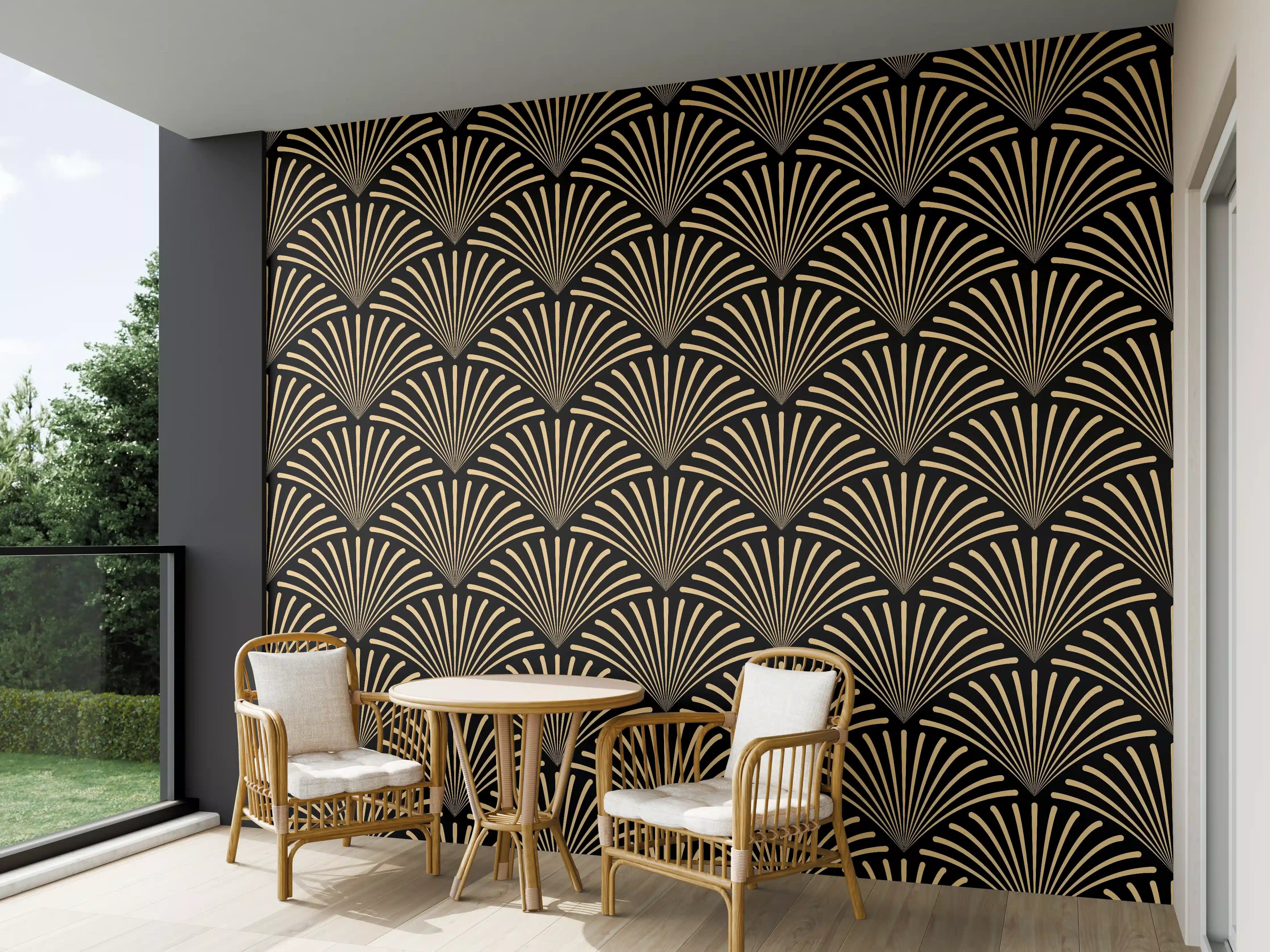 Wandverkleidung außen - Gold-Schwarz Art Déco Muster