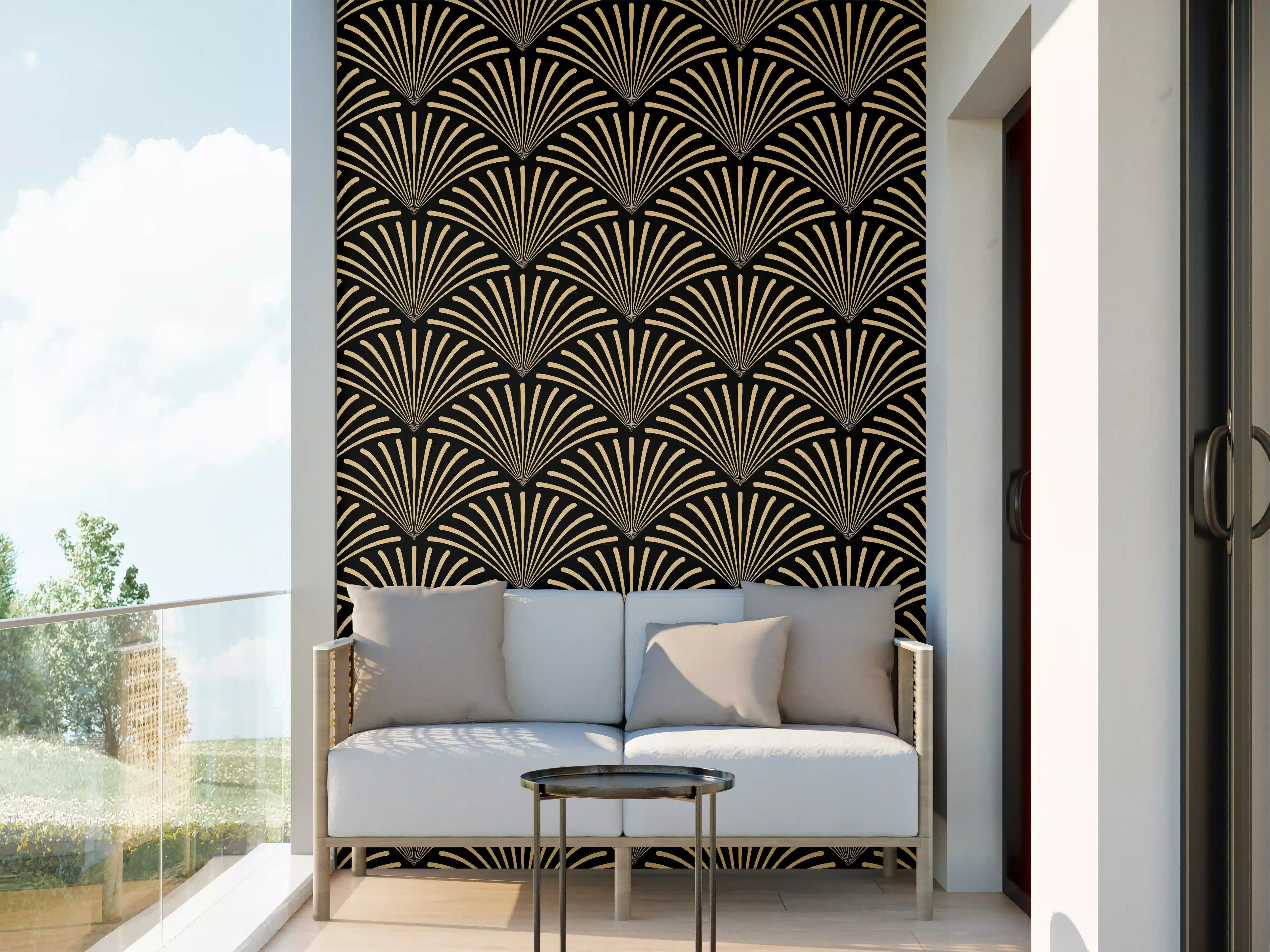 Wandverkleidung außen - Gold-Schwarz Art Déco Muster