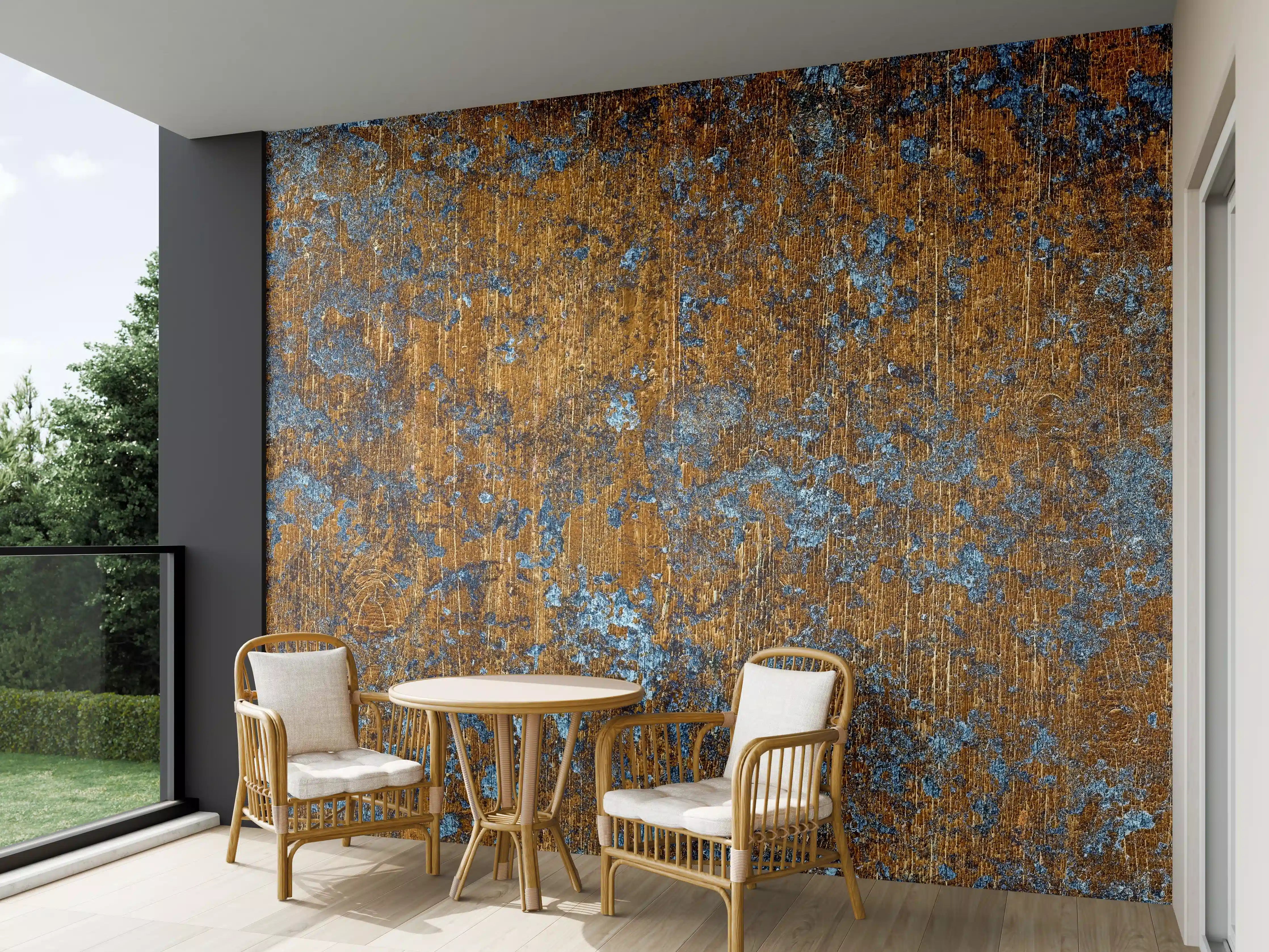 Wandverkleidung außen - Gold-blaue alte Metalltextur