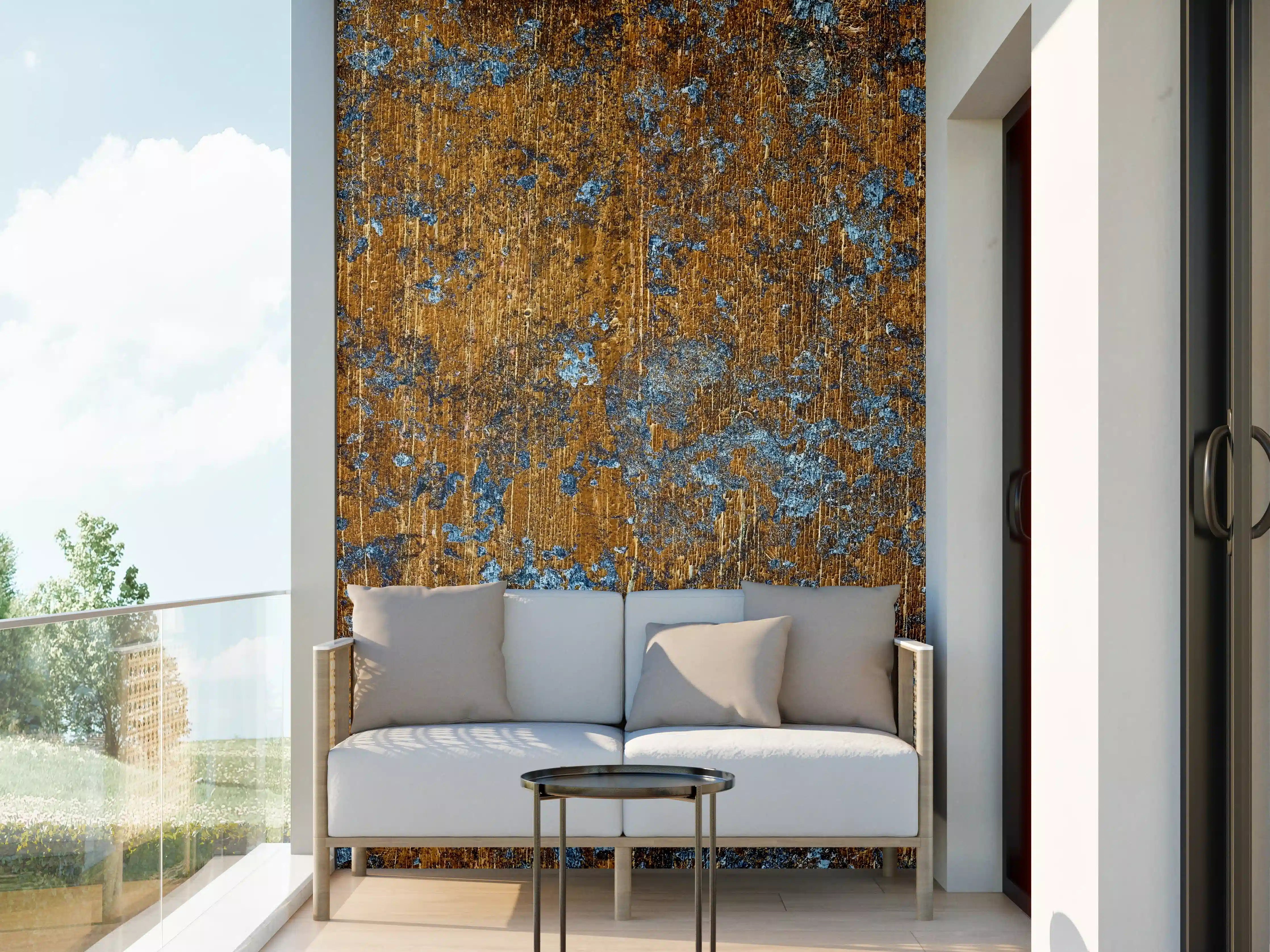 Wandverkleidung außen - Gold-blaue alte Metalltextur