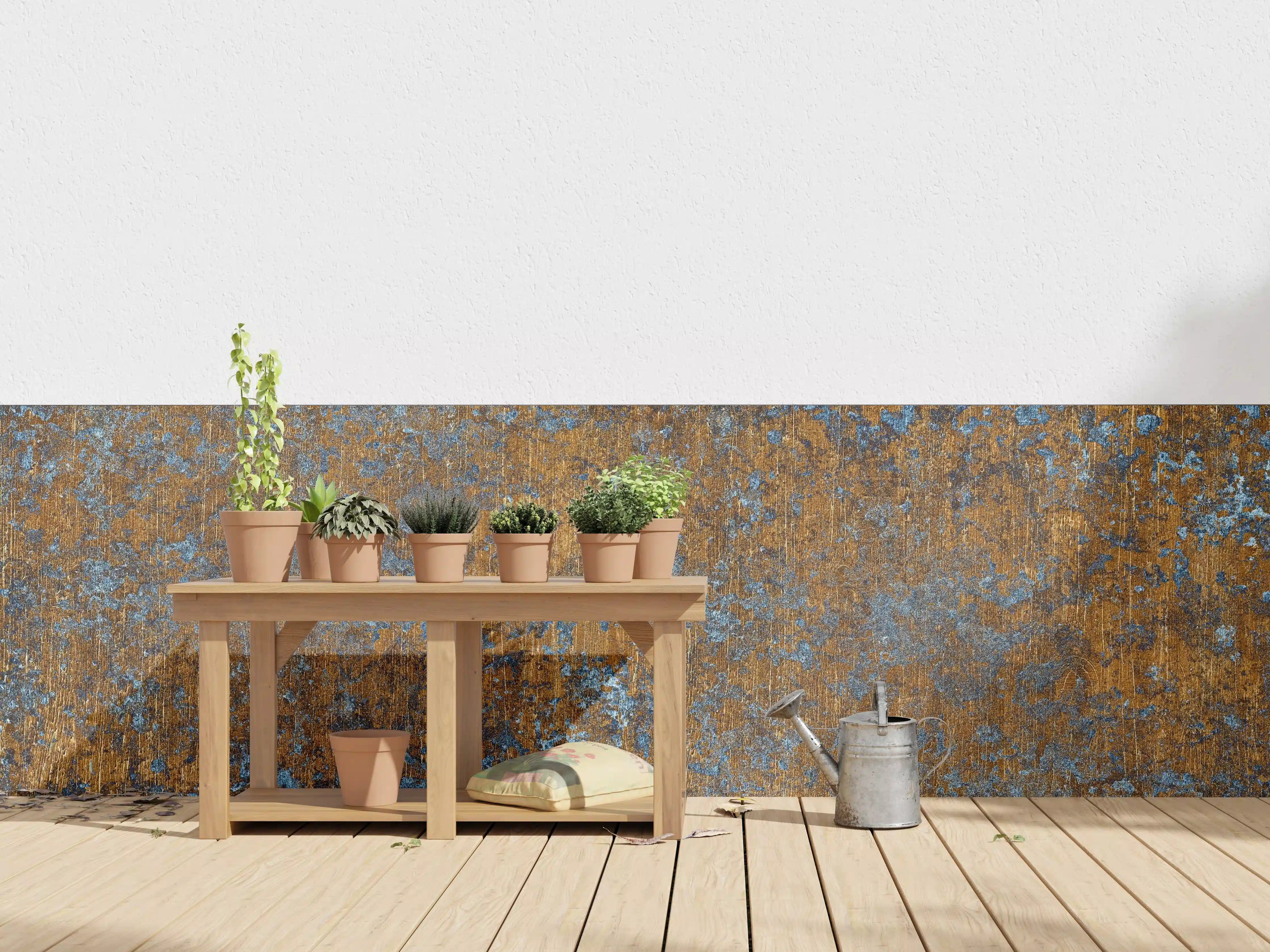 Wandverkleidung außen - Gold-blaue alte Metalltextur