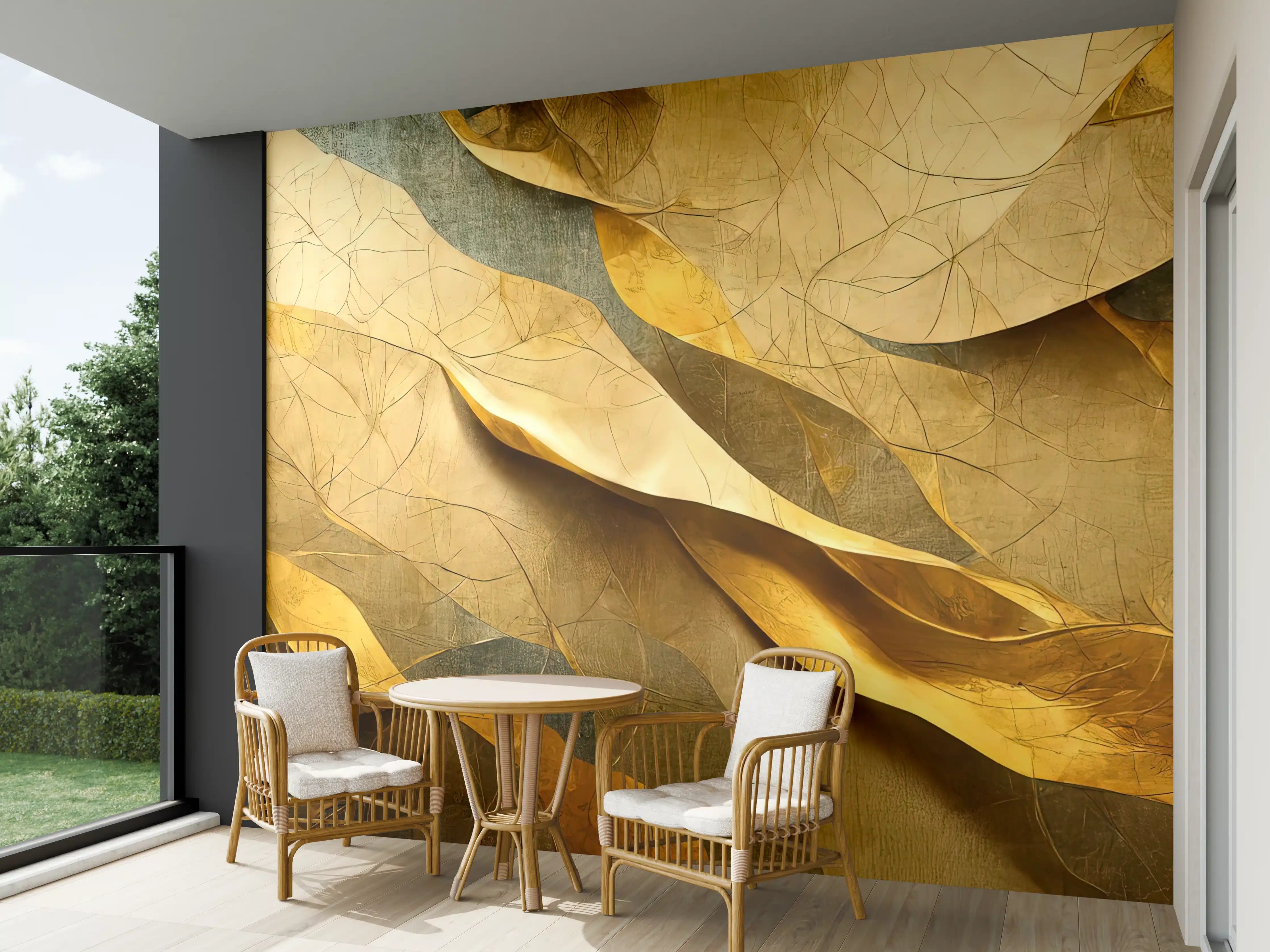 Wandverkleidung außen - Goldene Blätter mit natürlicher Textur