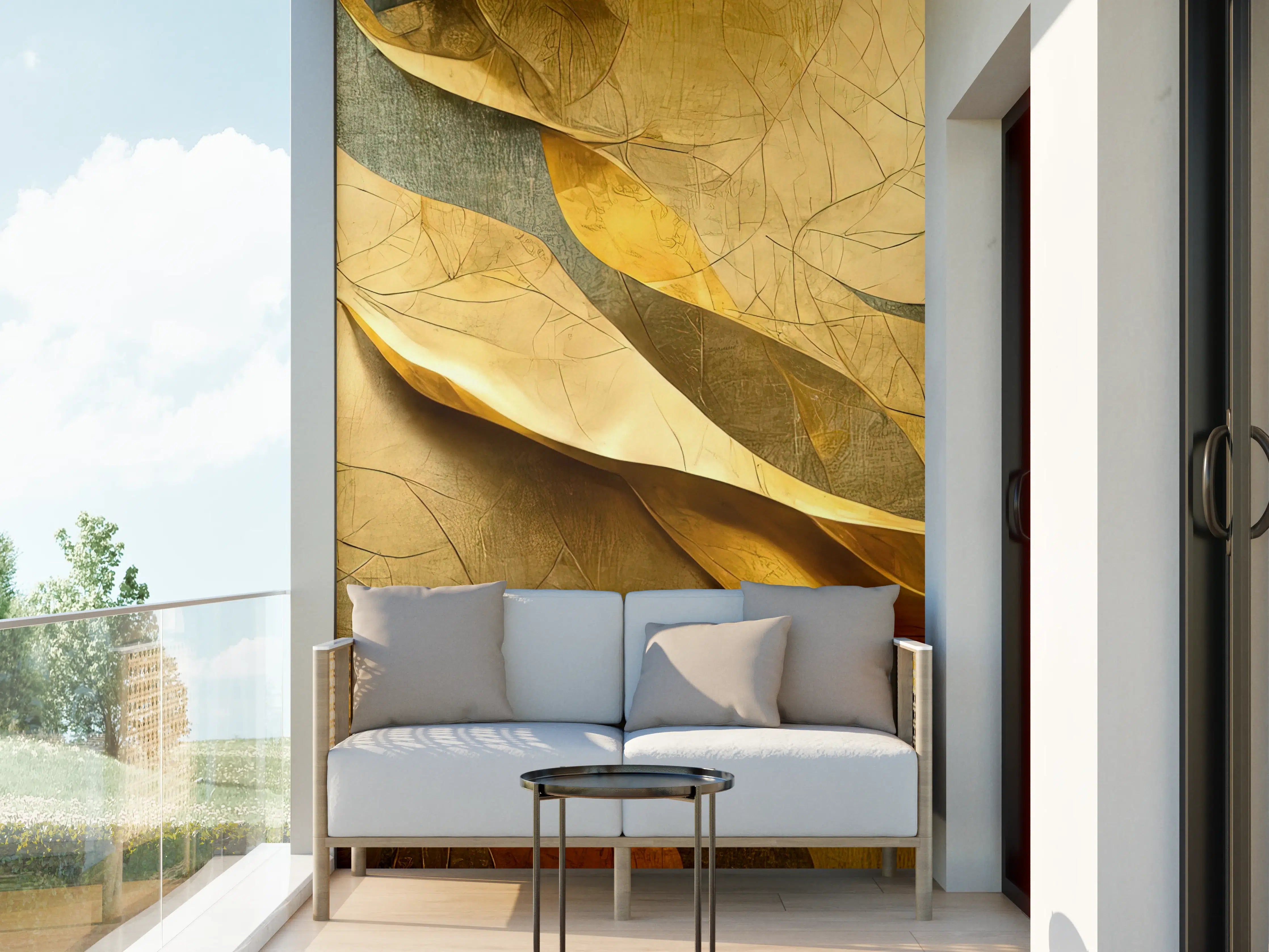 Wandverkleidung außen - Goldene Blätter mit natürlicher Textur