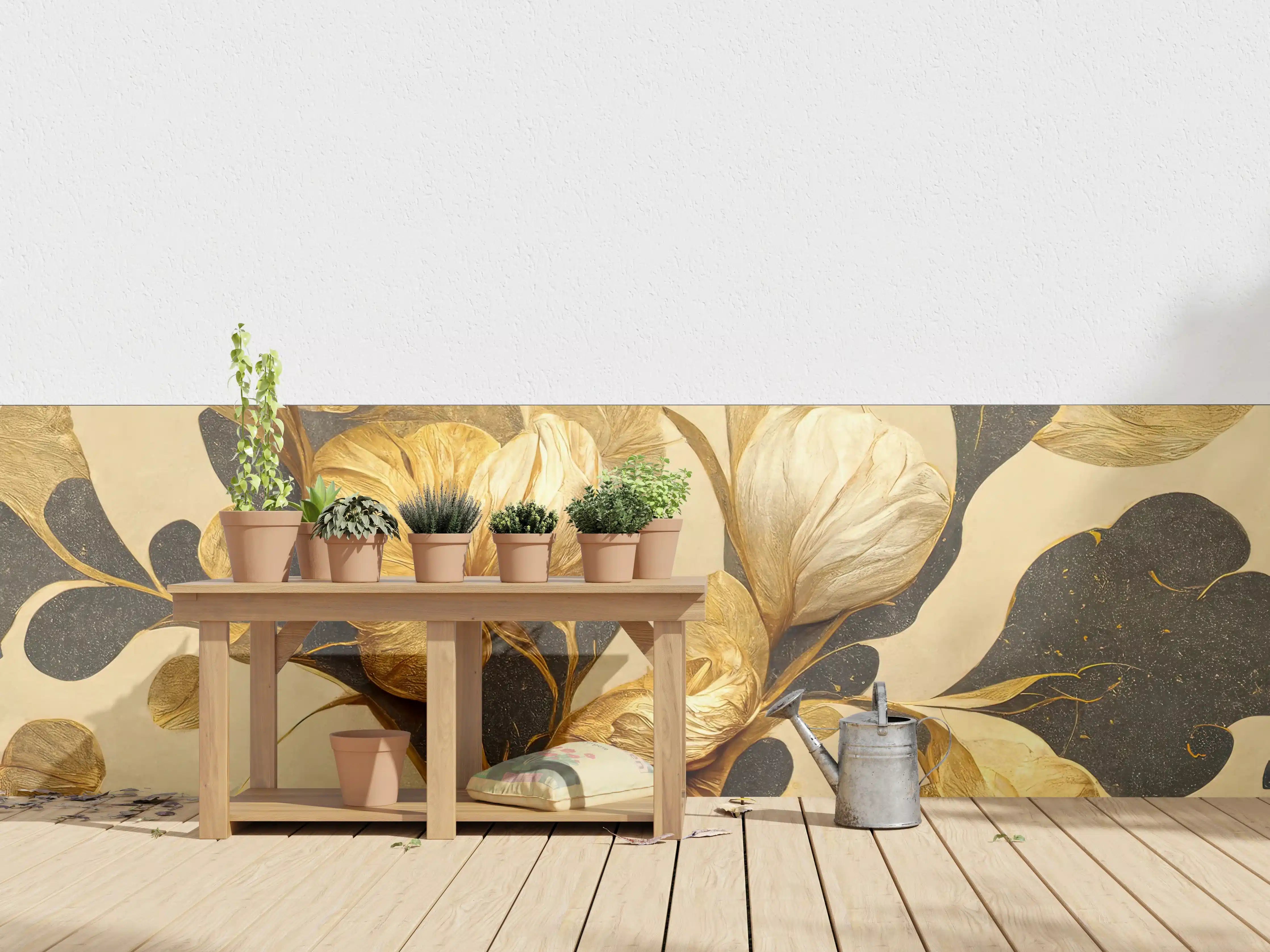 Wandverkleidung außen - Goldene Blumen im klassischen Stil