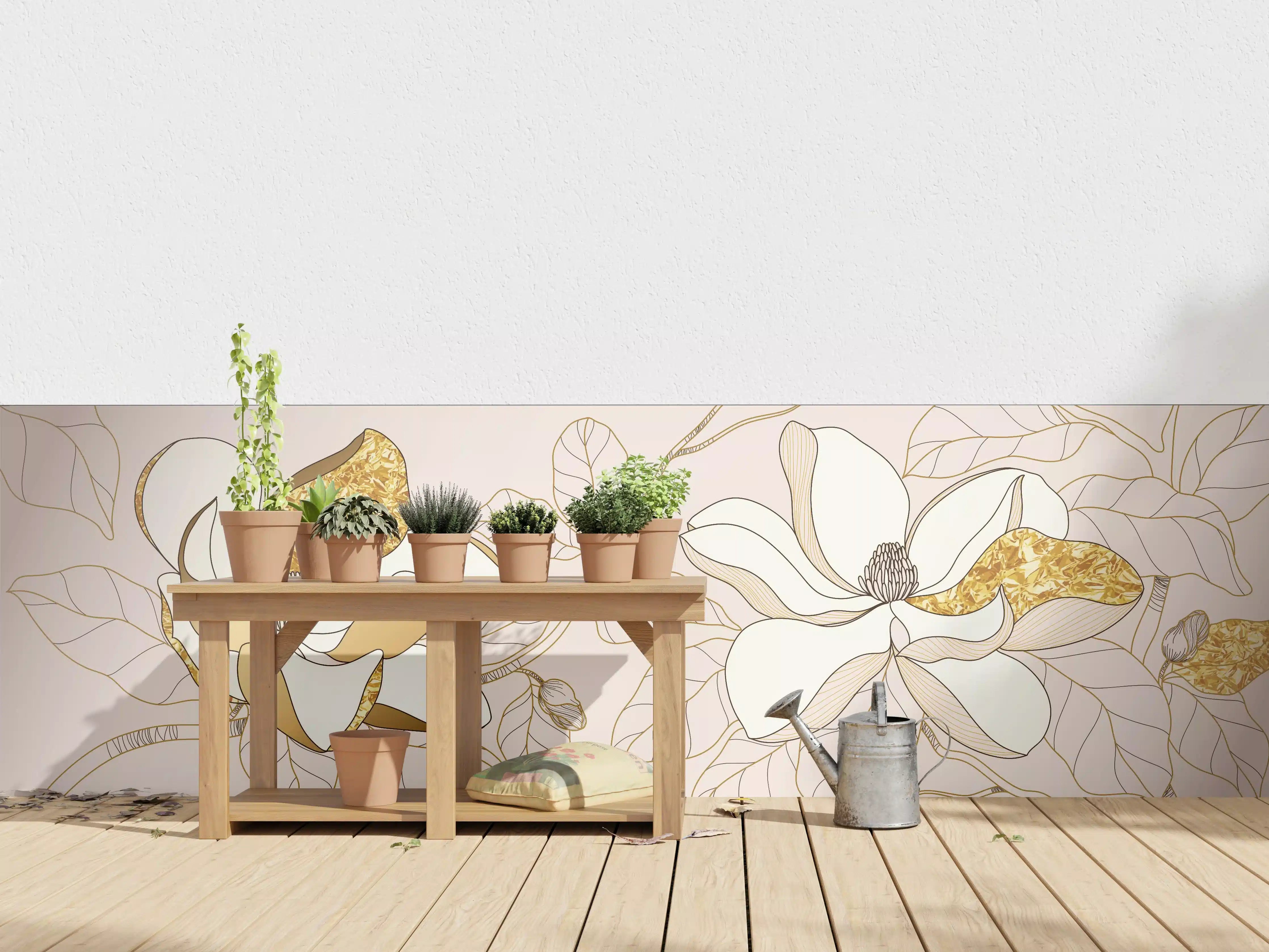 Wandverkleidung außen - Goldene Blumenmuster Illustration