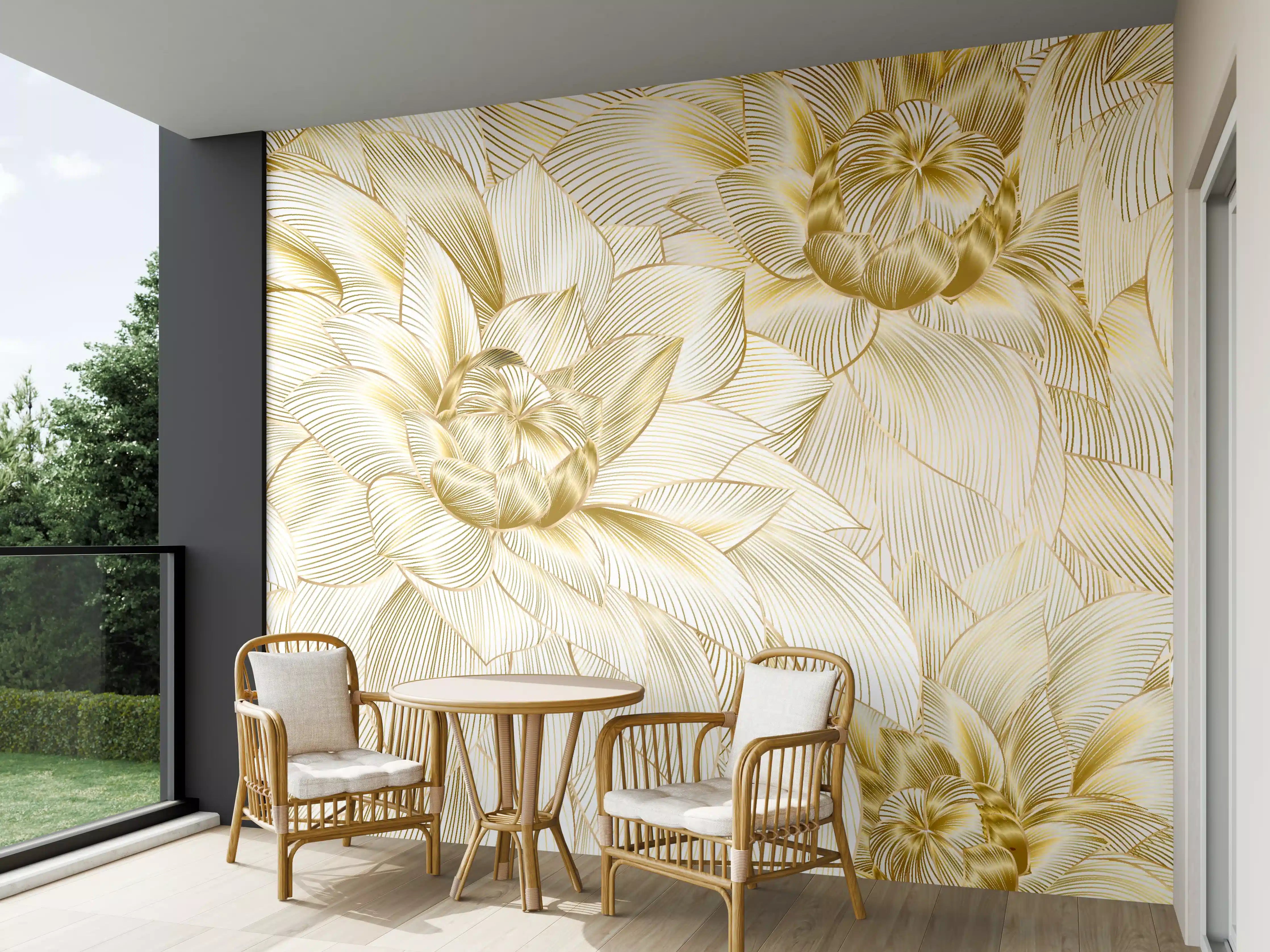 Wandverkleidung außen - Goldene Blumenmuster mit Silberakzenten