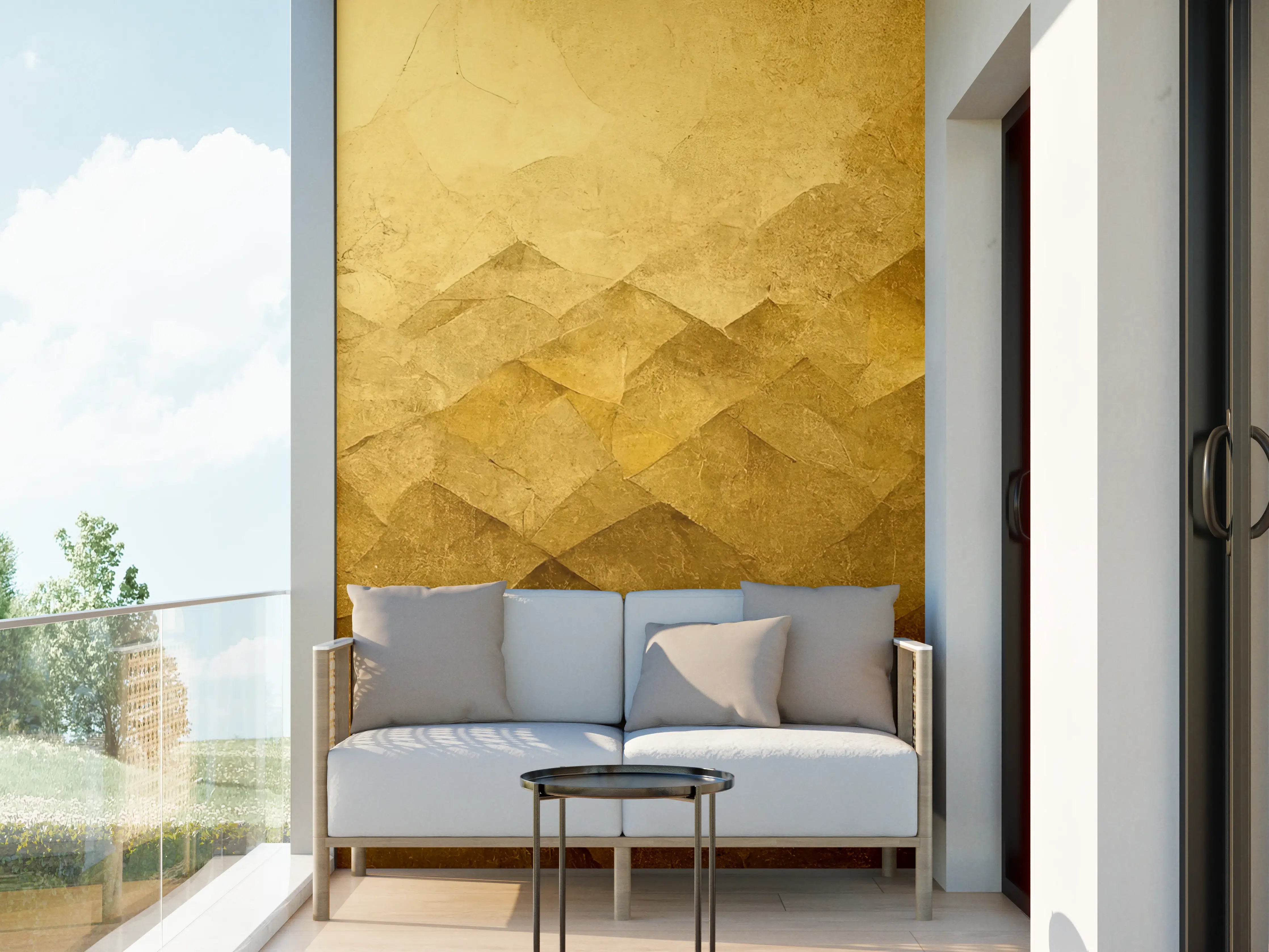Wandverkleidung außen - Goldene Geometrie mit Metallic-Effekt