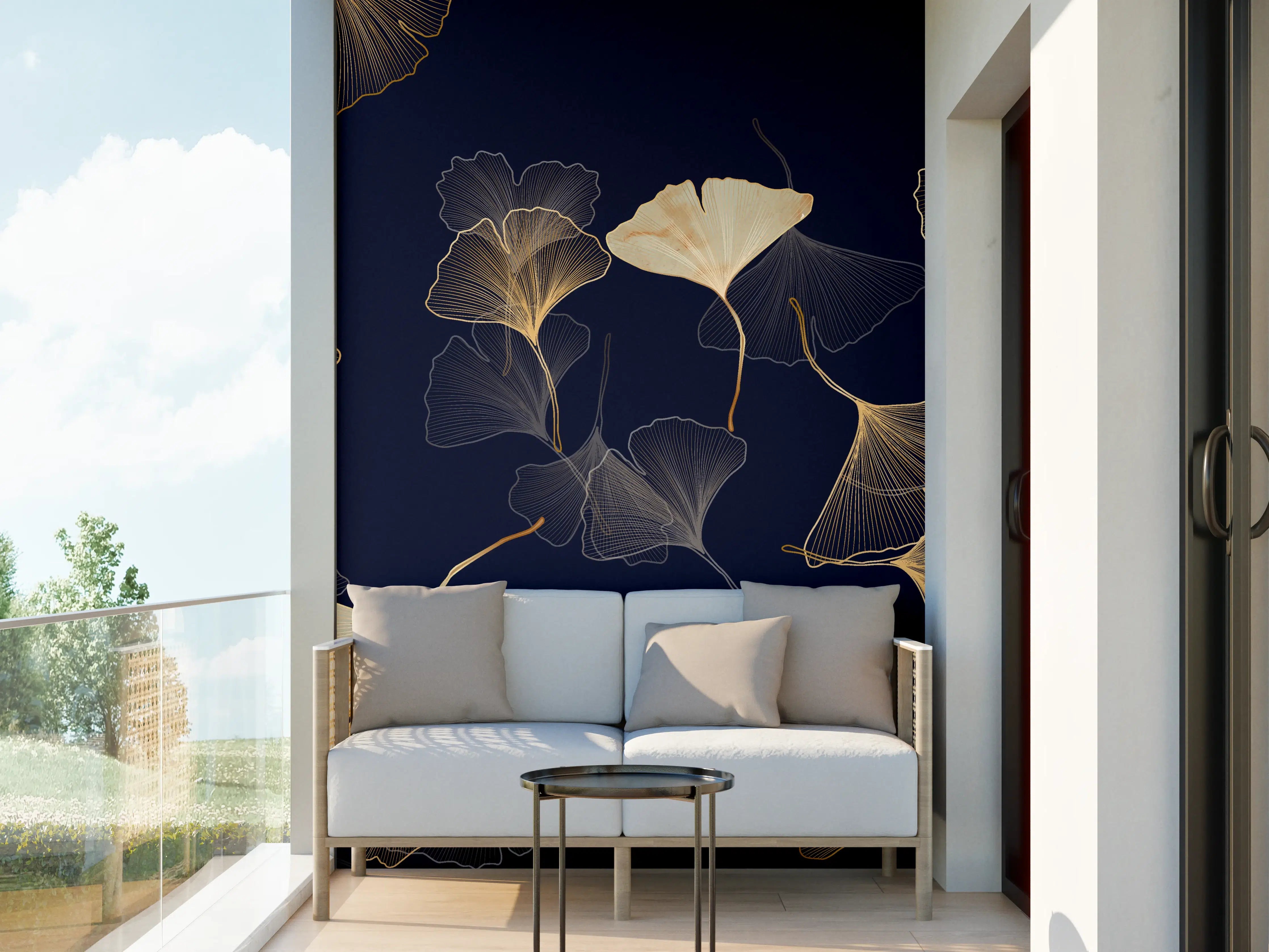 Wandverkleidung außen - Goldene Ginkgo Blatt Design Tapete