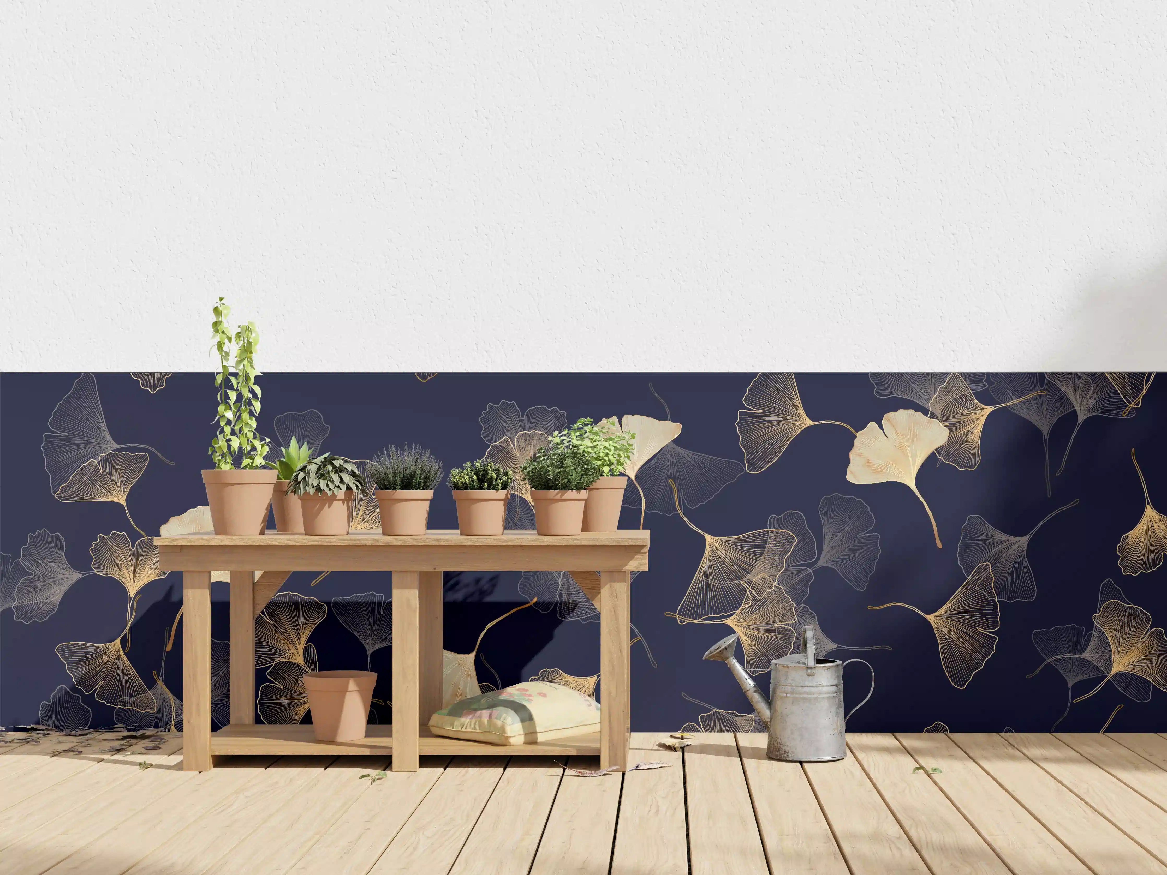 Wandverkleidung außen - Goldene Ginkgo Blatt Design Tapete