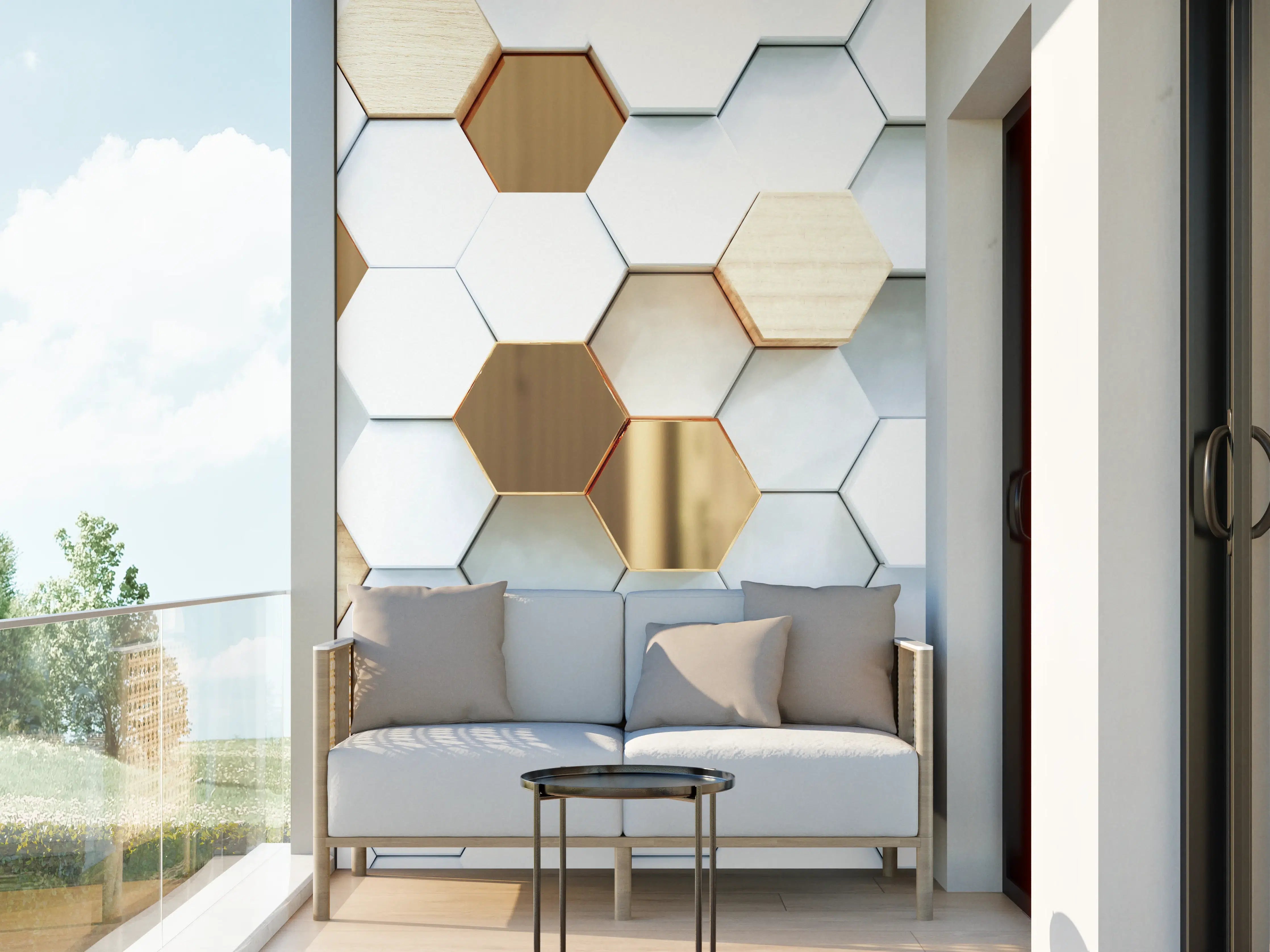 Wandverkleidung außen - Goldene Hexagon Luxusstruktur