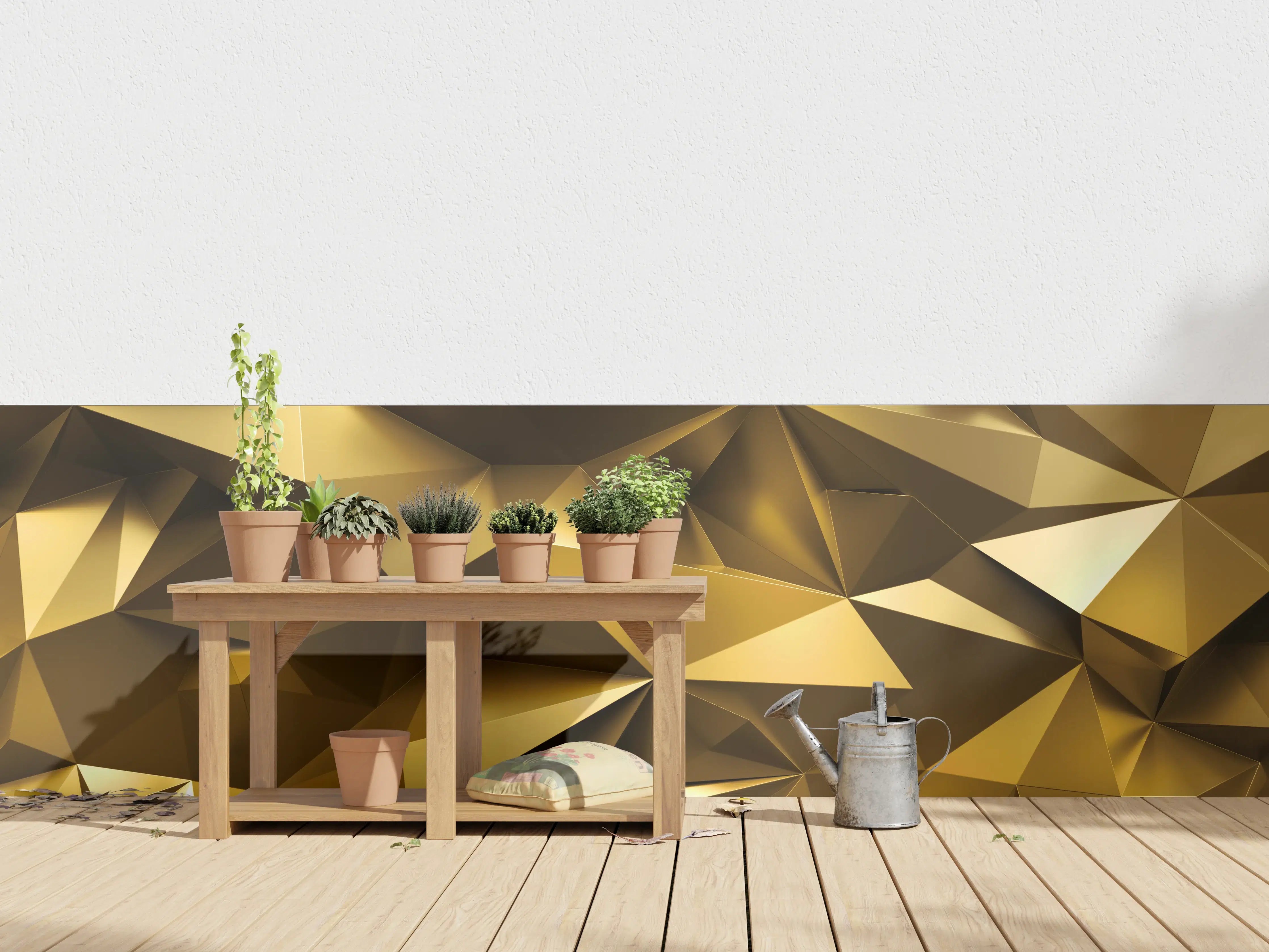 Wandverkleidung außen - Goldene Kristall Polygon Tapete