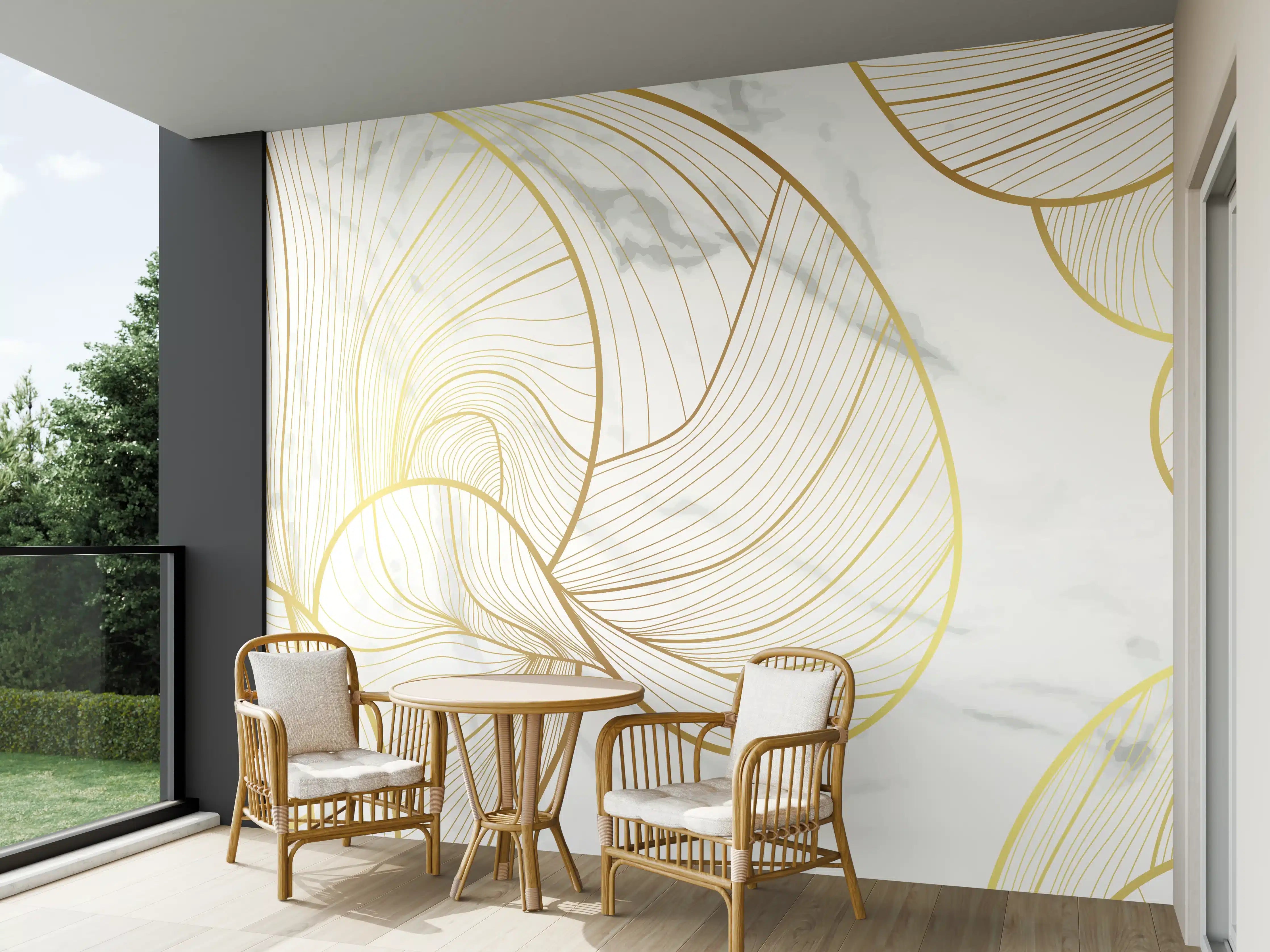 Wandverkleidung außen - Goldene Linien auf Marmor