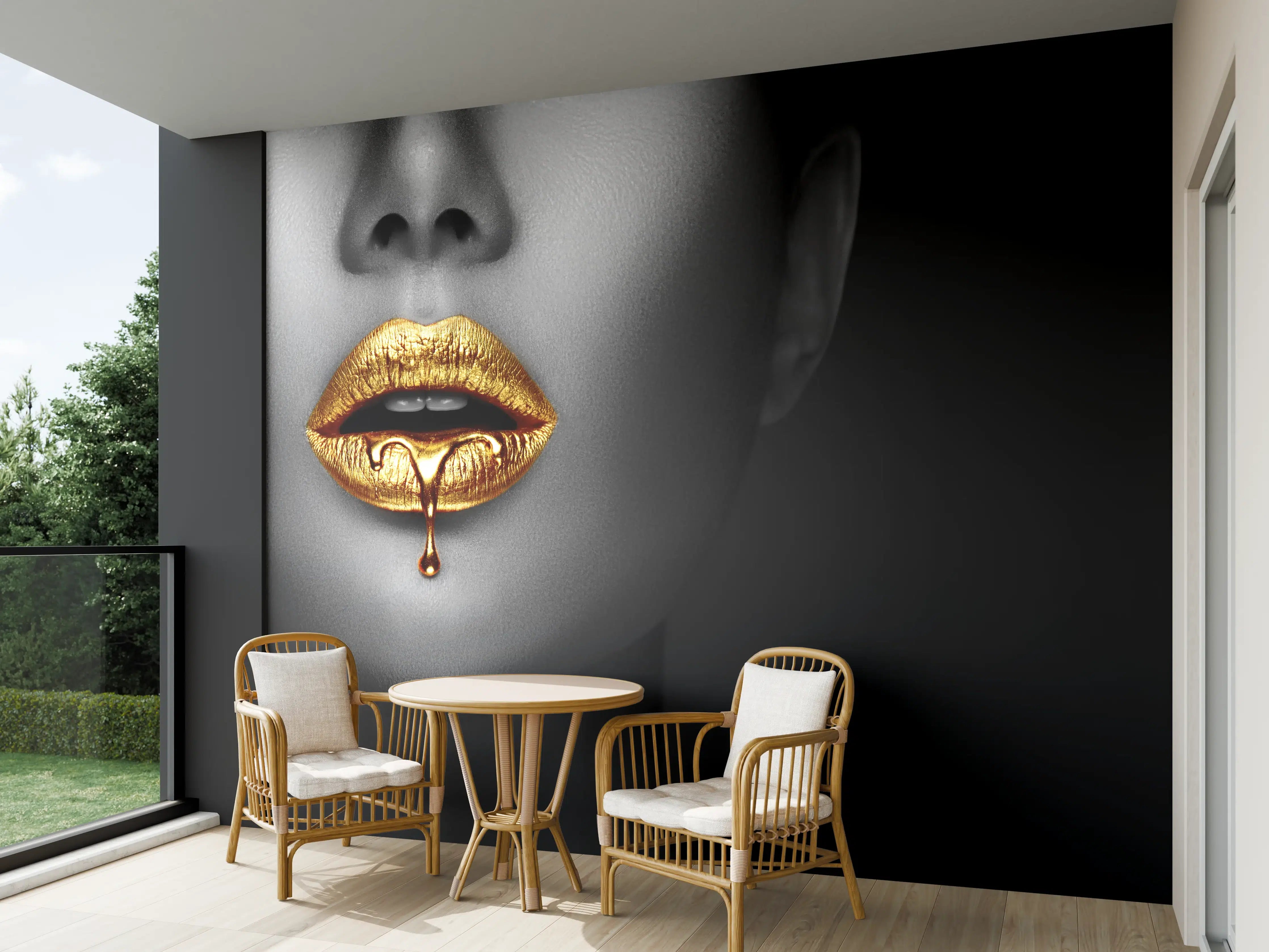 Wandverkleidung außen - Goldene Lippen Liquid Art