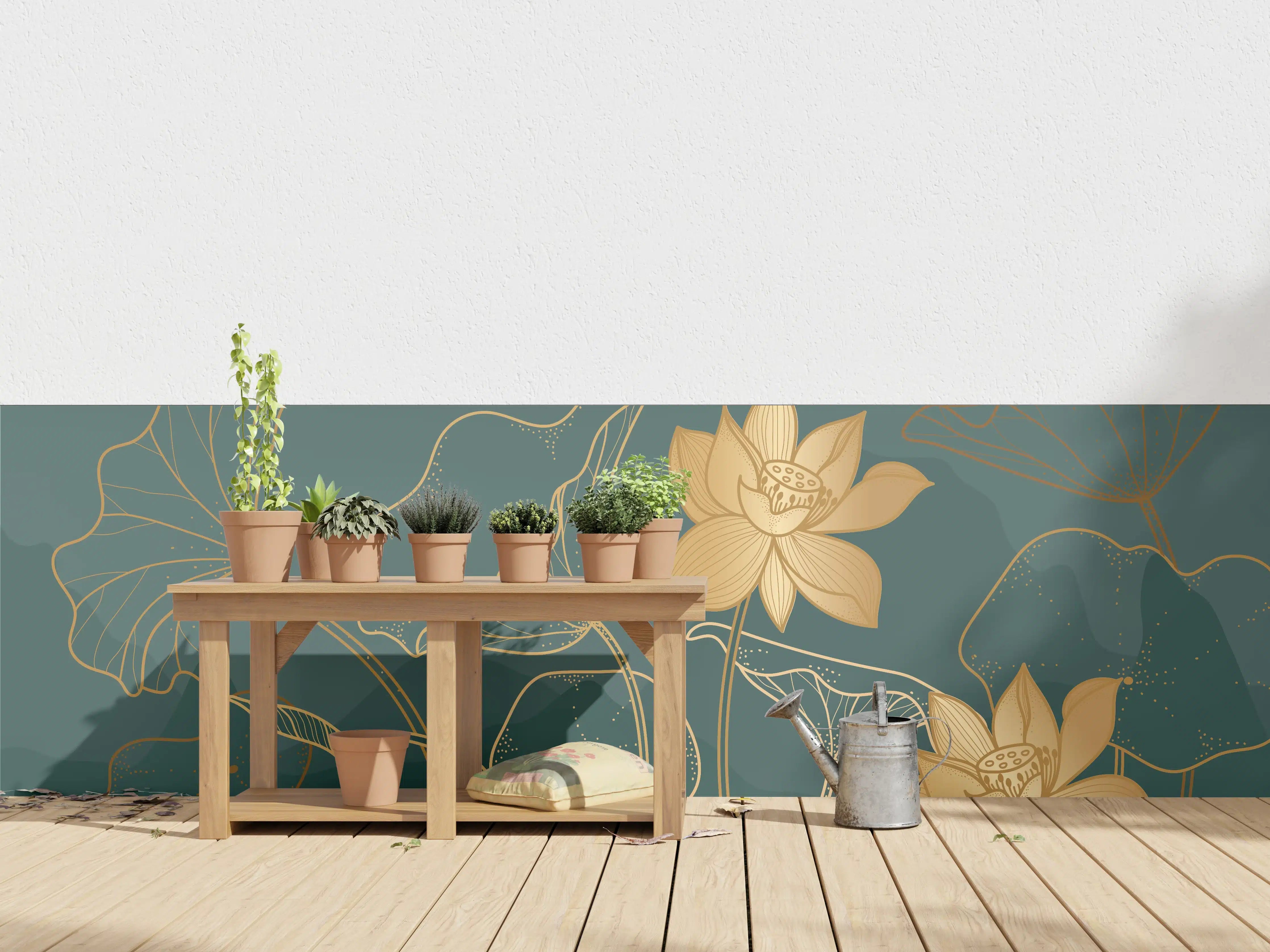 Wandverkleidung außen - Goldene Lotus Linienzeichnung