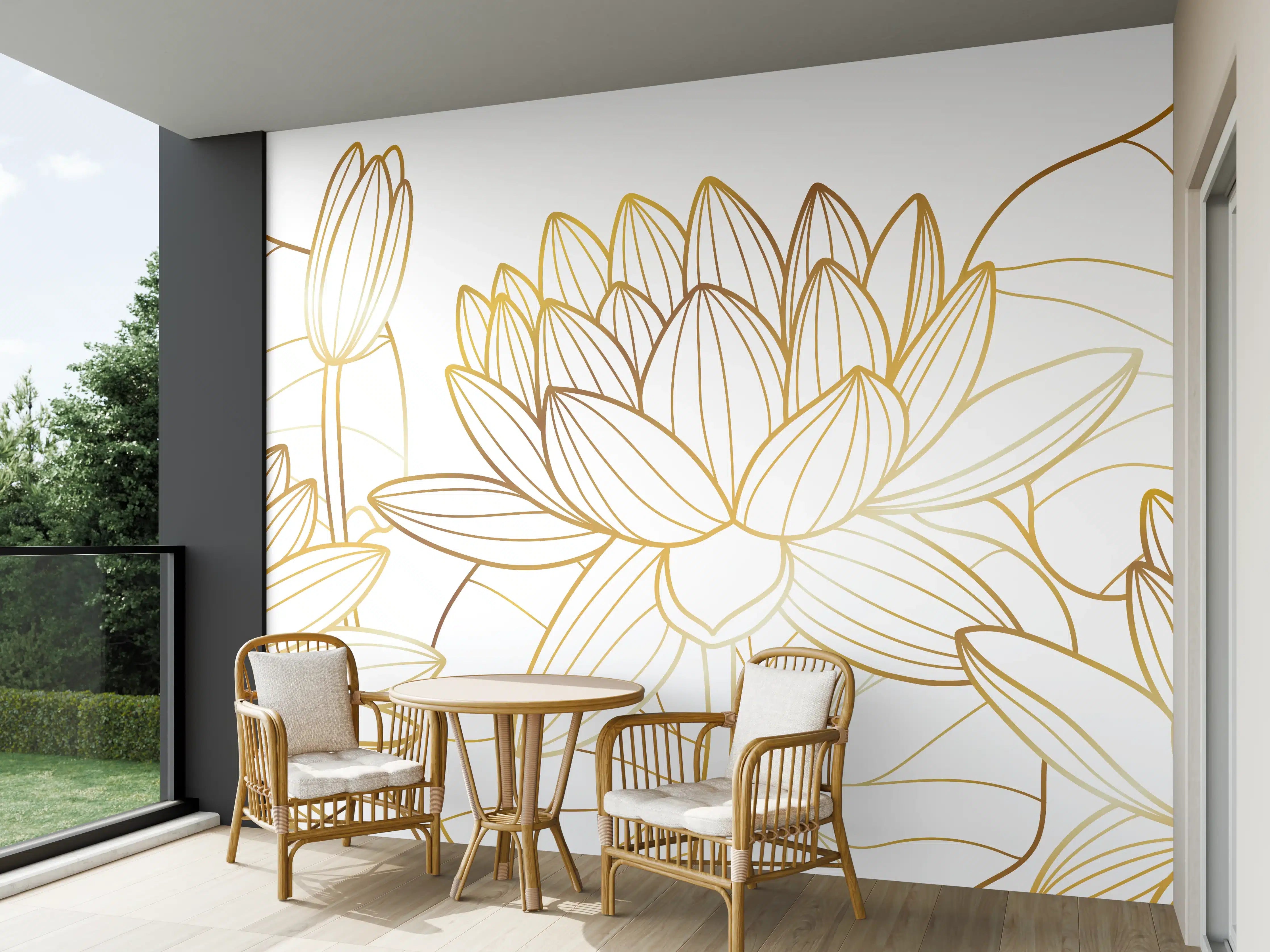 Wandverkleidung außen - Goldene Lotusblüte Zeichnung