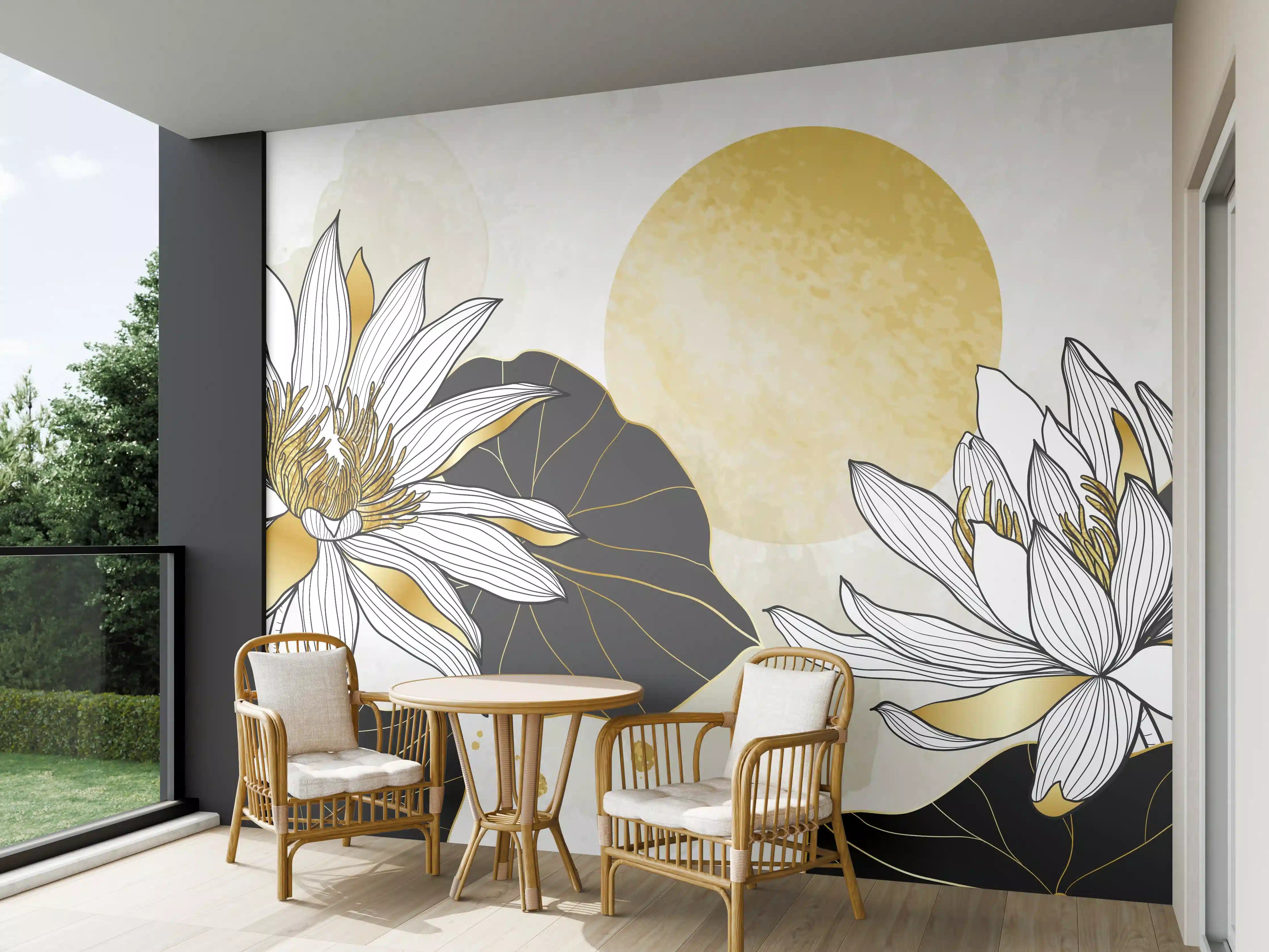 Wandverkleidung außen - Goldene Lotusblüten Illustration