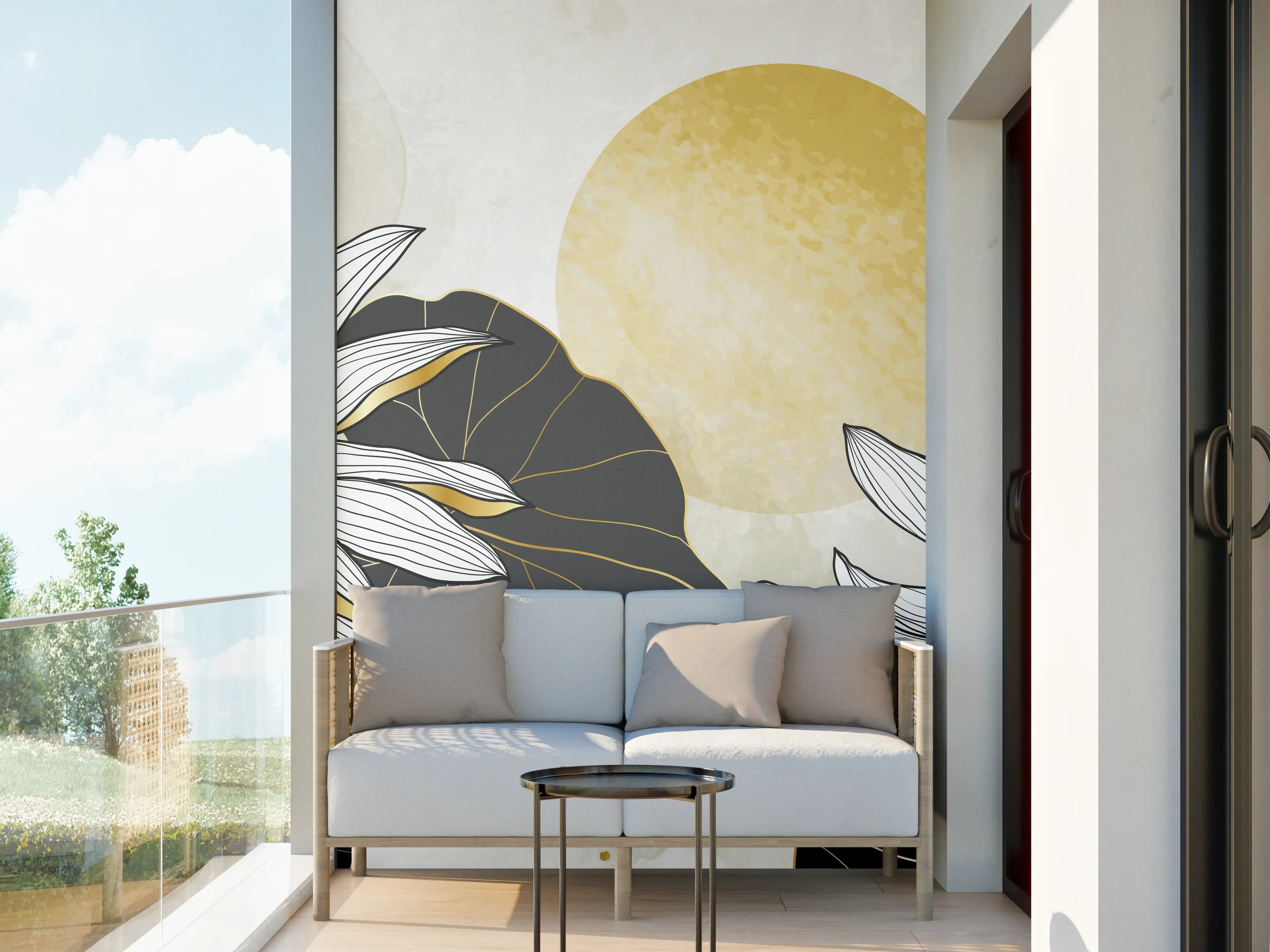 Wandverkleidung außen - Goldene Lotusblüten Illustration