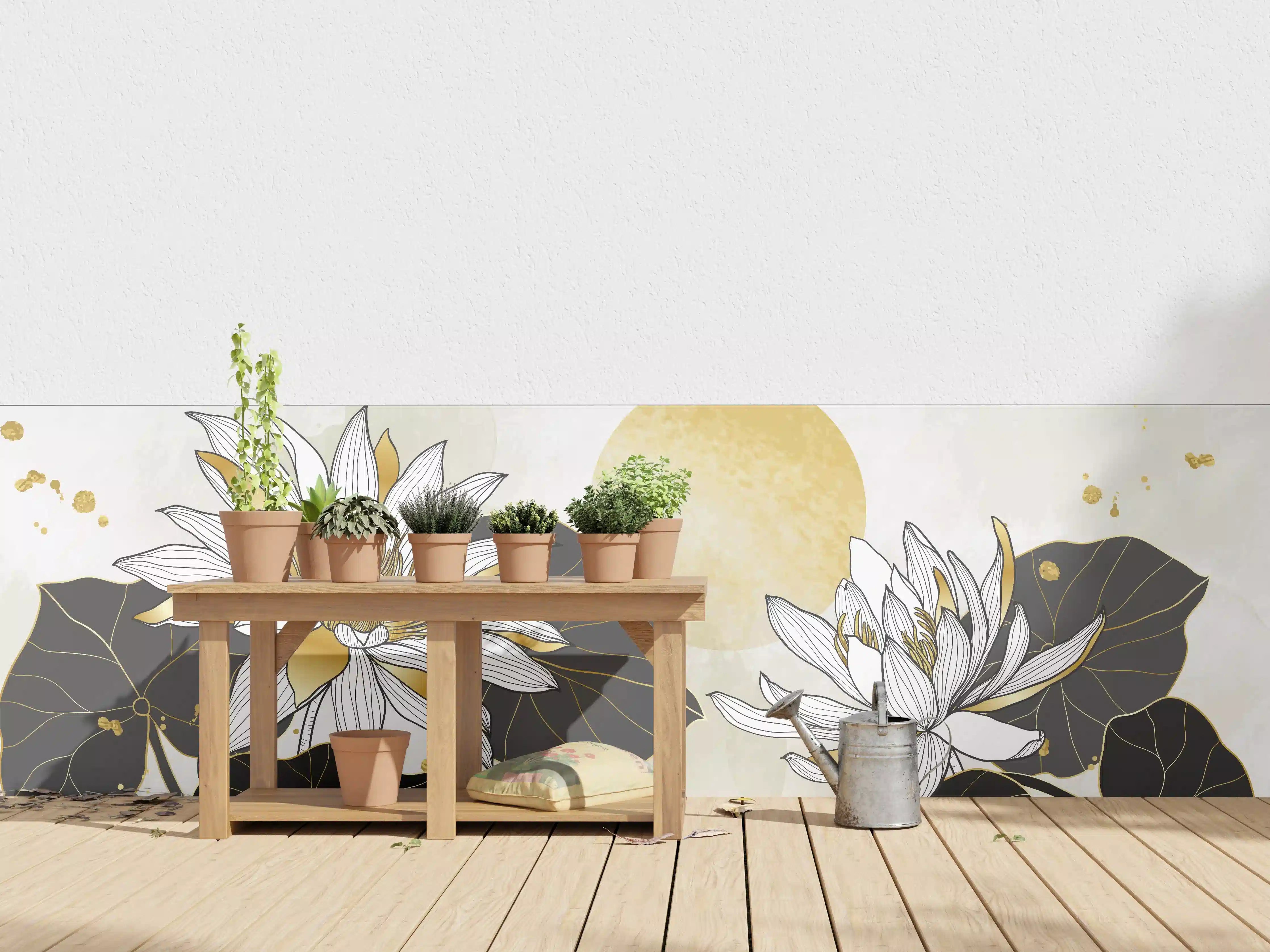 Wandverkleidung außen - Goldene Lotusblüten Illustration