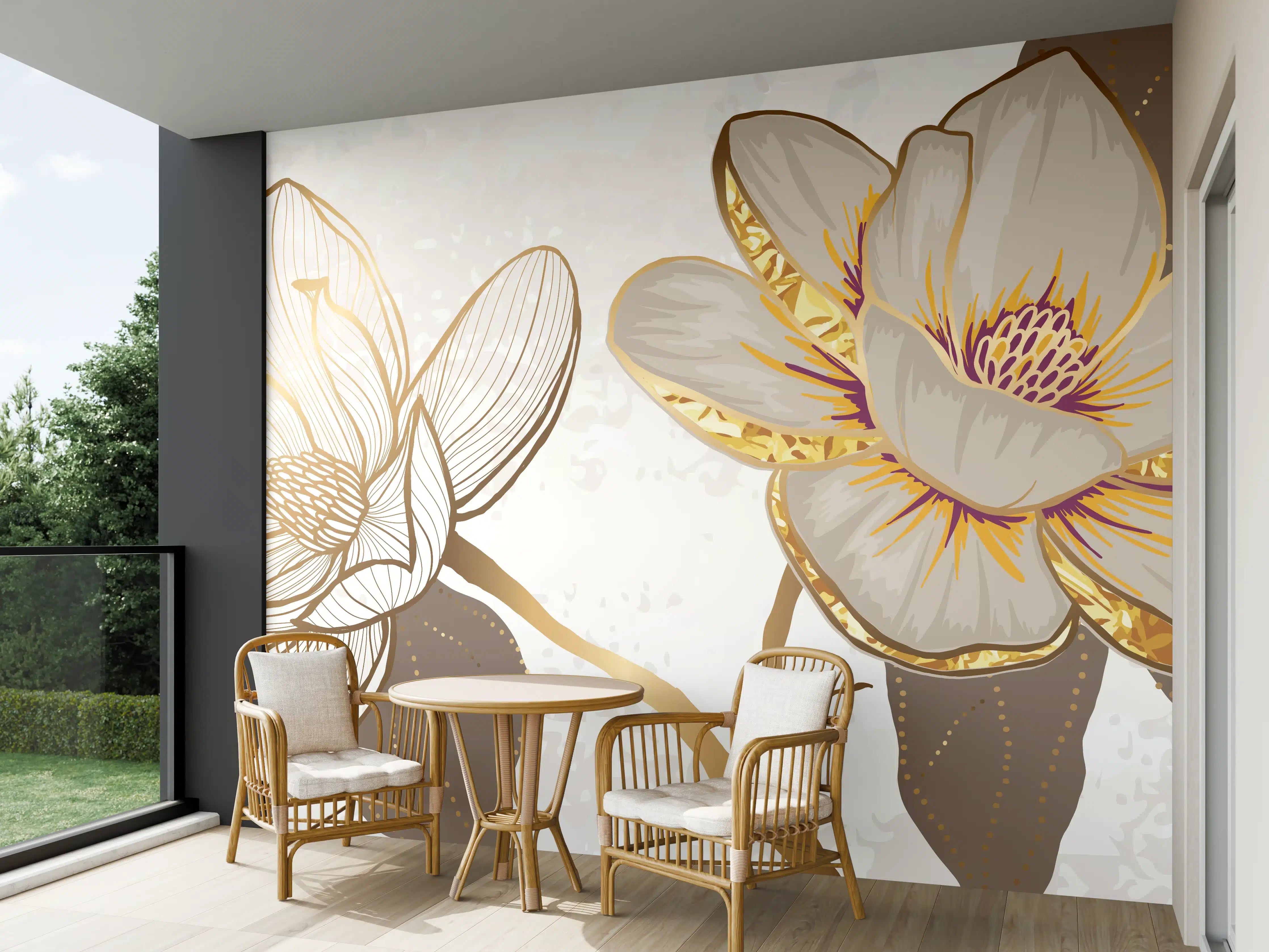 Wandverkleidung außen - Goldene Magnolien Kunst-Design