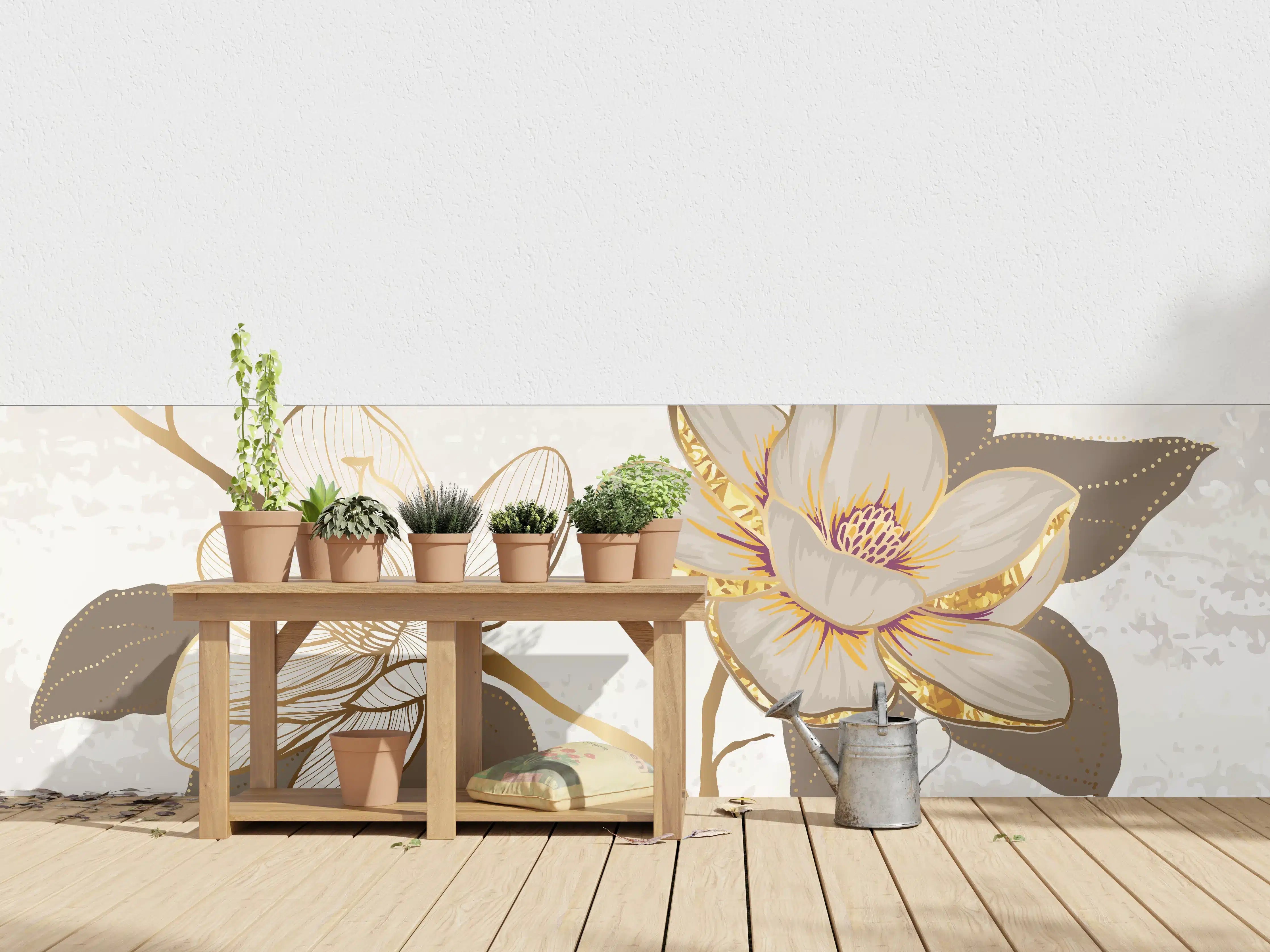 Wandverkleidung außen - Goldene Magnolien Kunst-Design