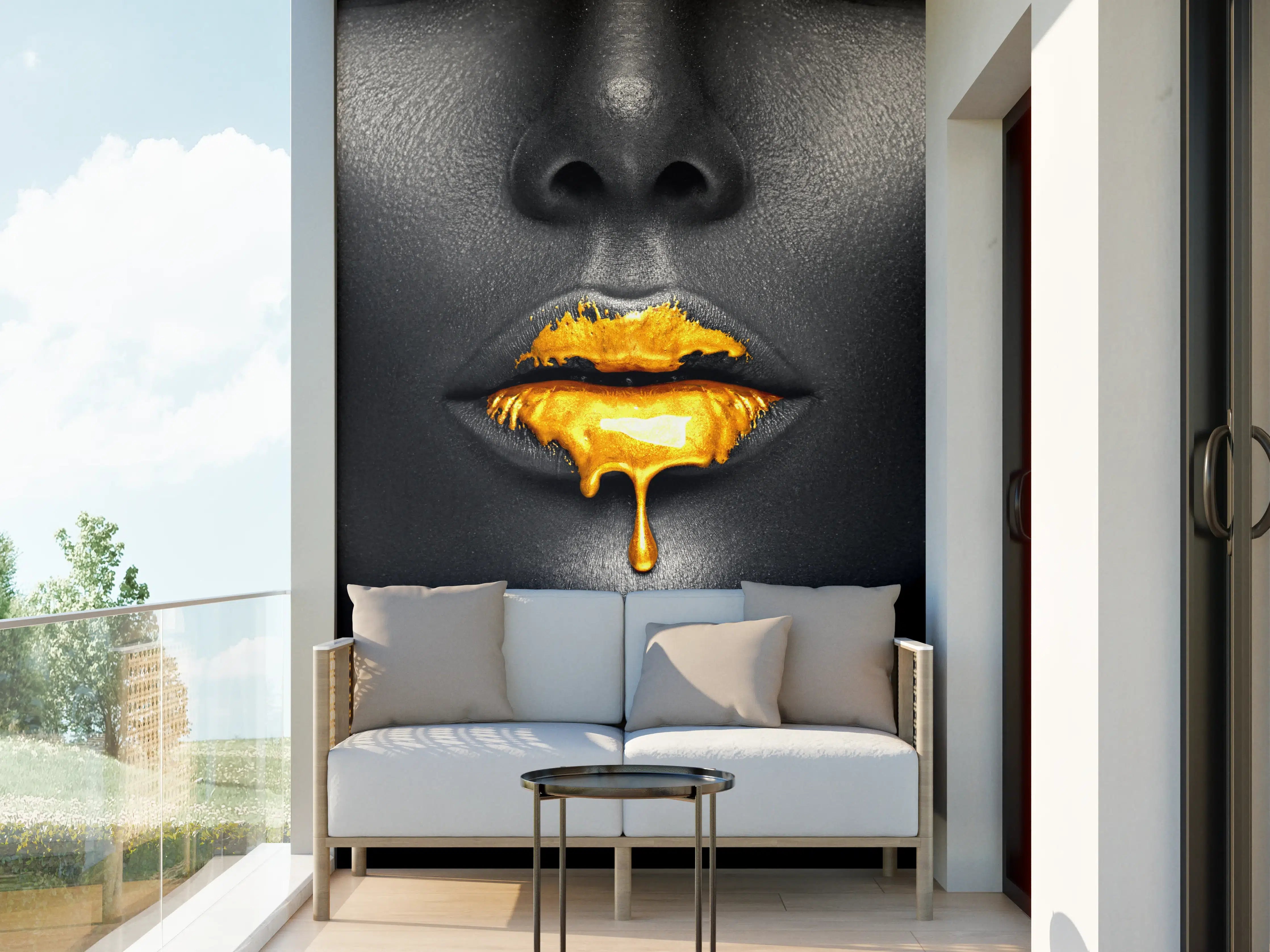 Wandverkleidung außen - Goldene Make-up Lippen