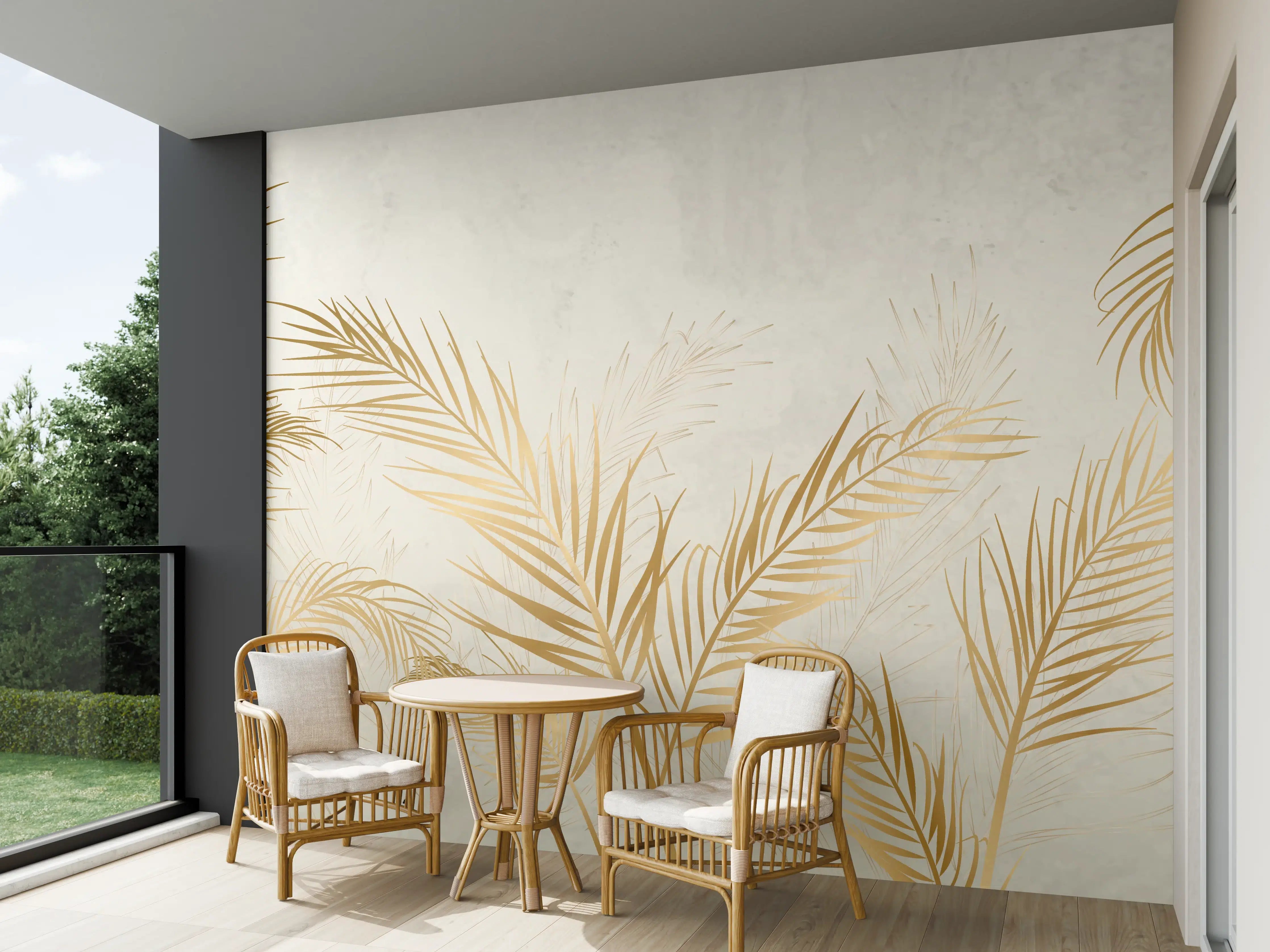 Wandverkleidung außen - Goldene Palmwedel Deko