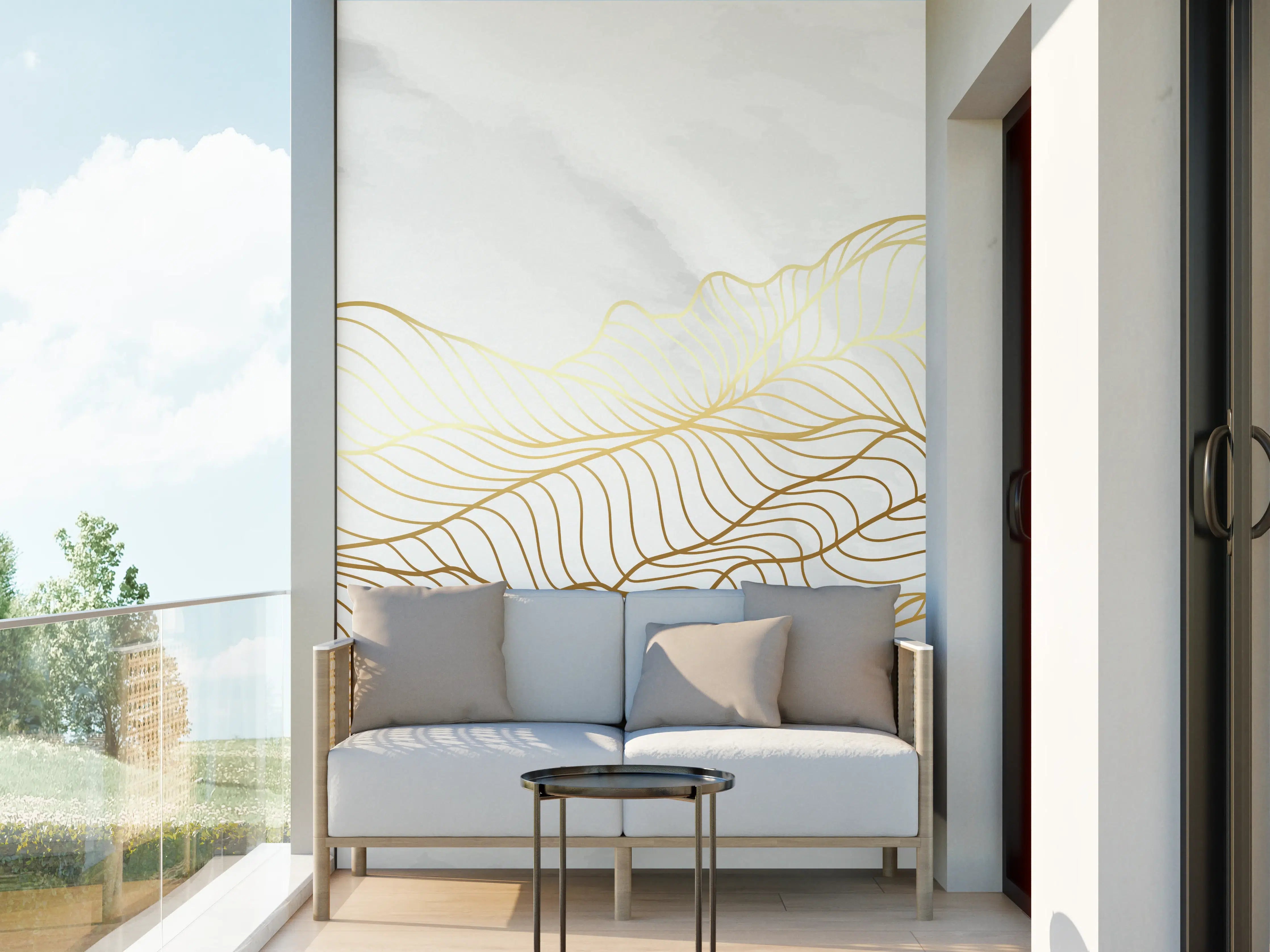 Wandverkleidung außen - Goldene Wellenlinien auf Marmor