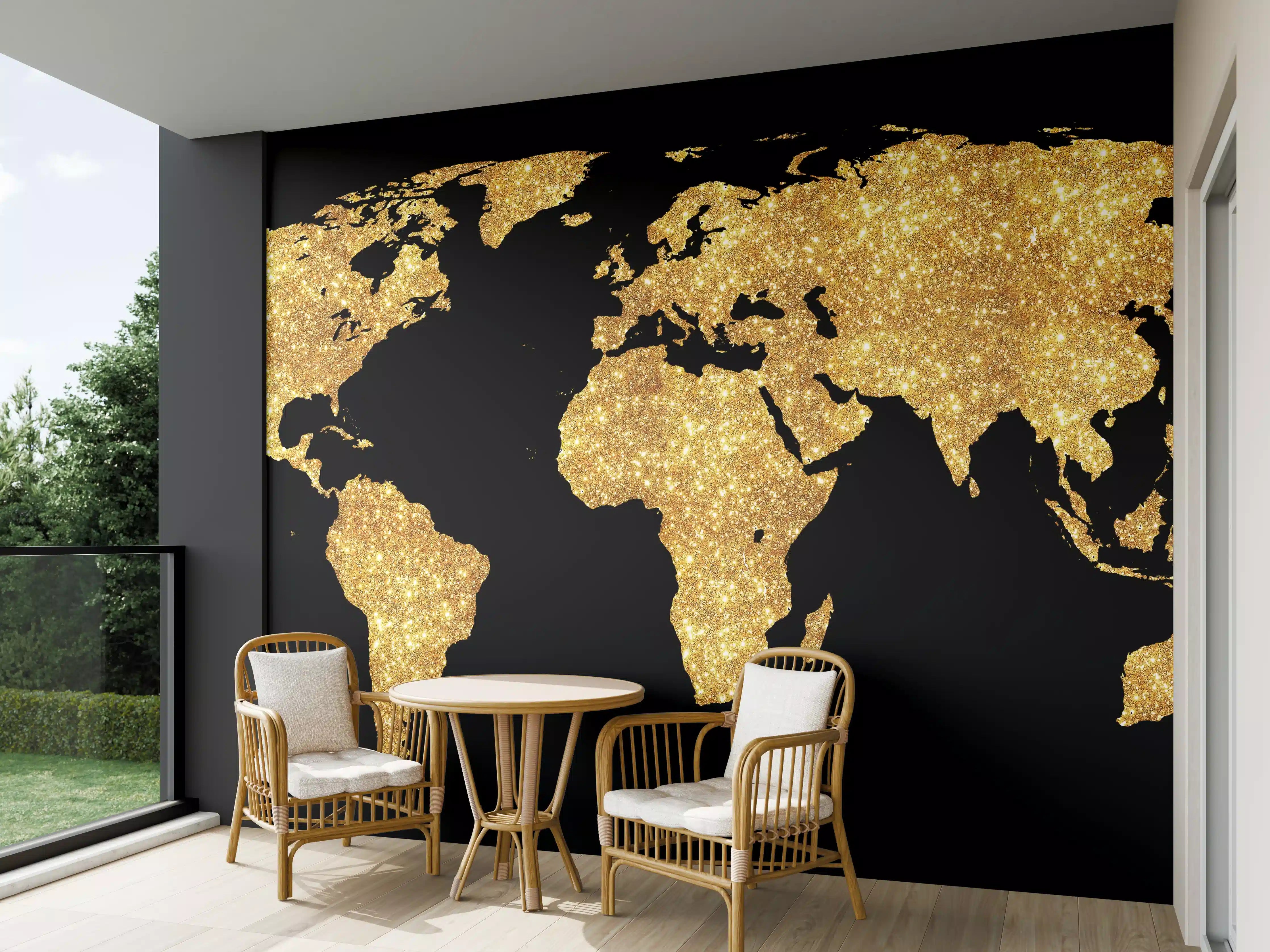Wandverkleidung außen - Goldene Weltkarte Nachtlicht
